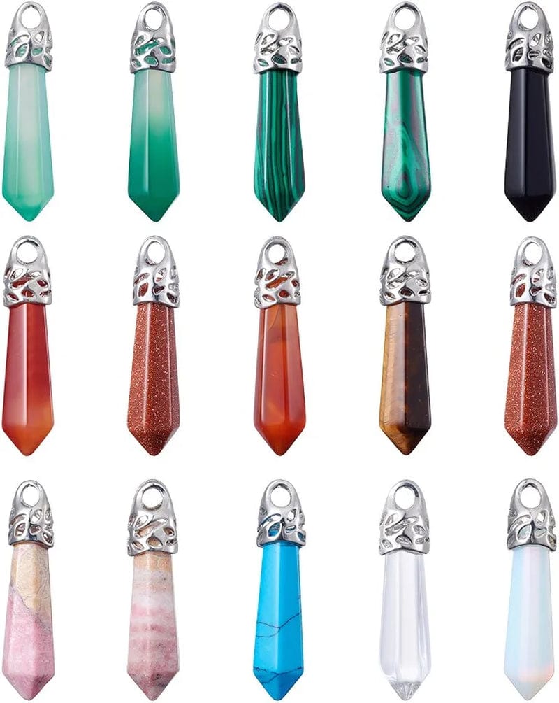 50Pcs Crescent Moon Shaped Mixed Stone Pendants Healing Crystal Quartz Chakra Reiki Gemstone Charms for Necklace Jewelry Making Hole: 2X7Mm