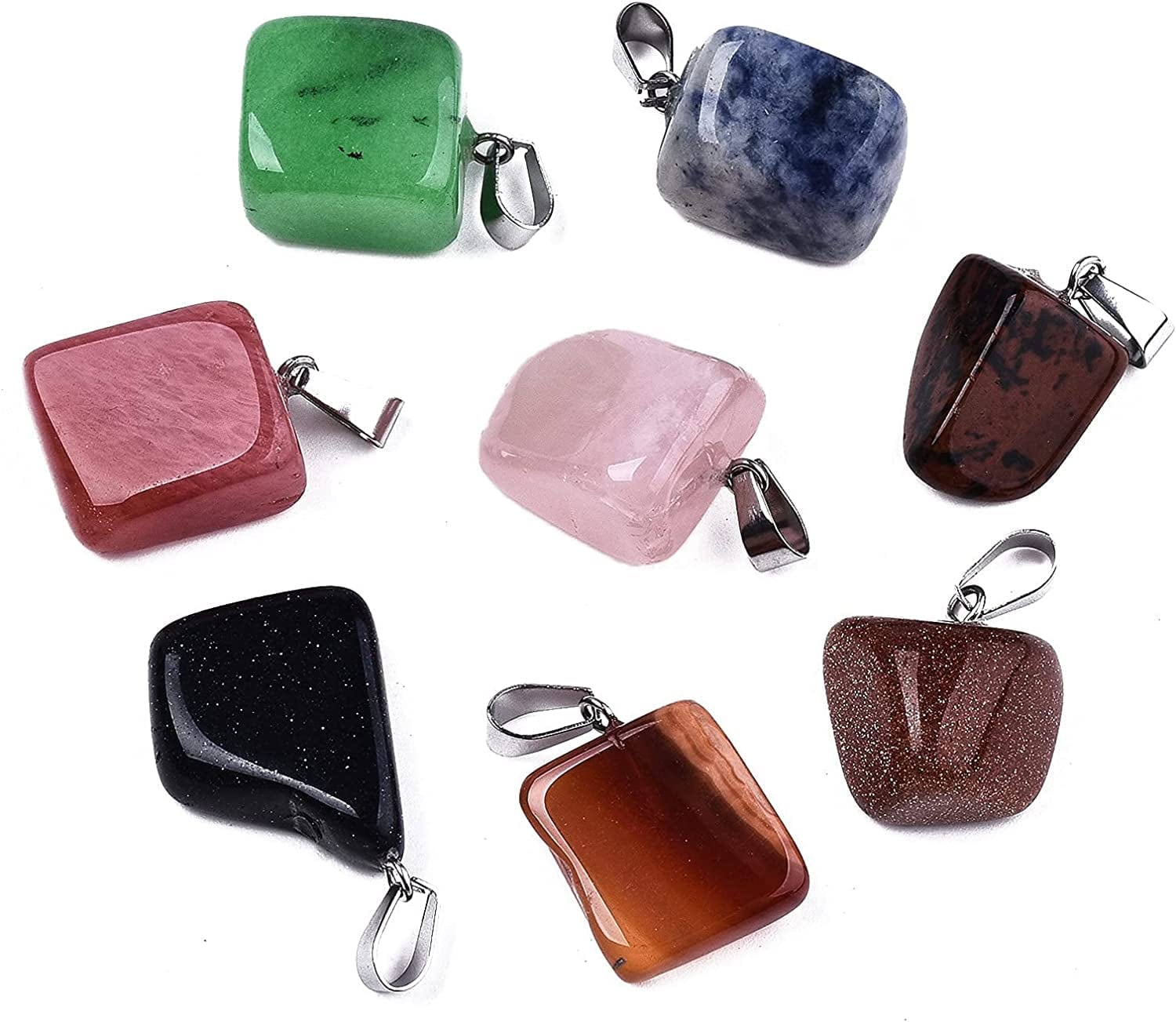 50Pcs Crescent Moon Shaped Mixed Stone Pendants Healing Crystal Quartz Chakra Reiki Gemstone Charms for Necklace Jewelry Making Hole: 2X7Mm