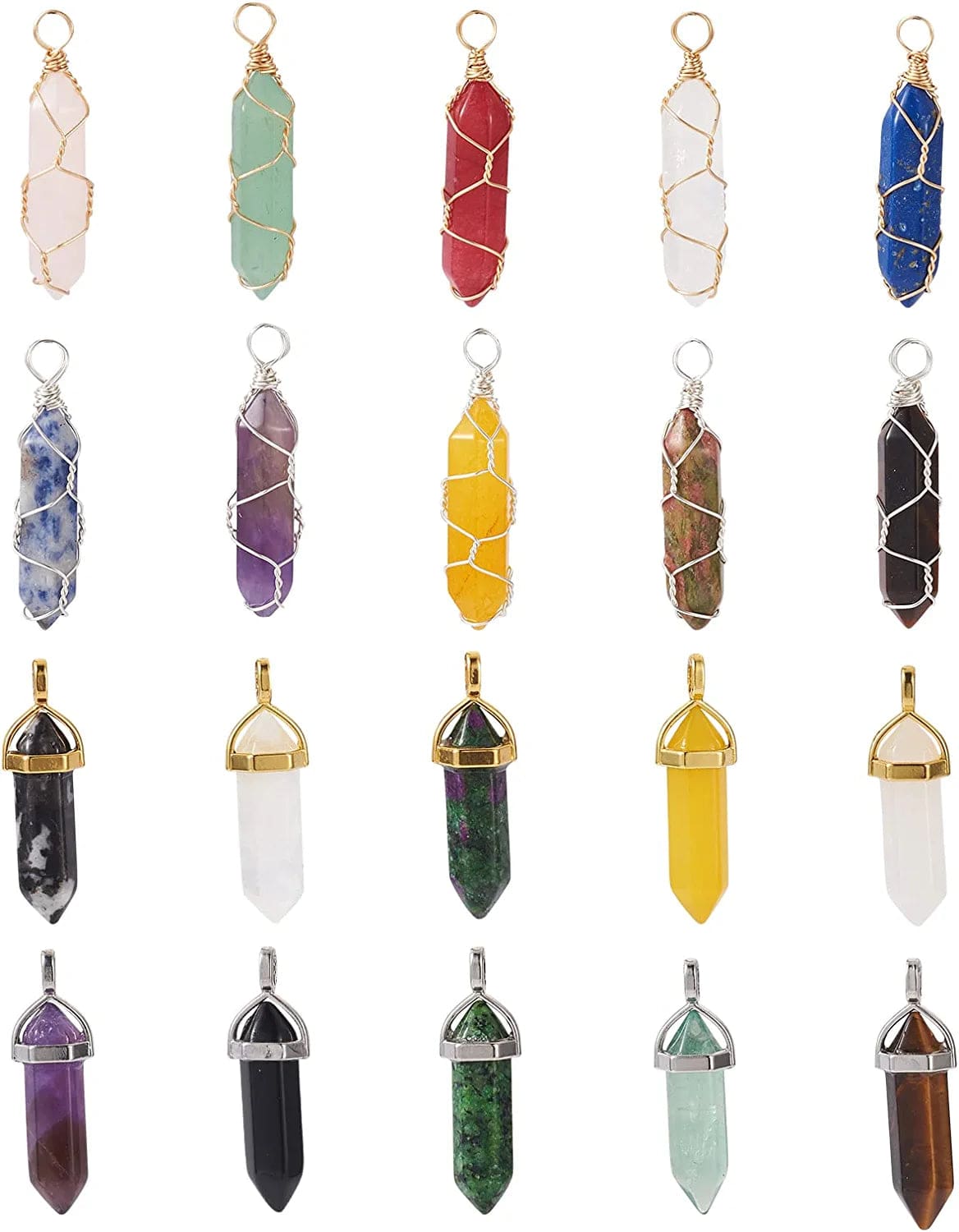 50Pcs Crescent Moon Shaped Mixed Stone Pendants Healing Crystal Quartz Chakra Reiki Gemstone Charms for Necklace Jewelry Making Hole: 2X7Mm