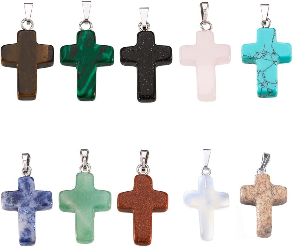 50Pcs Crescent Moon Shaped Mixed Stone Pendants Healing Crystal Quartz Chakra Reiki Gemstone Charms for Necklace Jewelry Making Hole: 2X7Mm