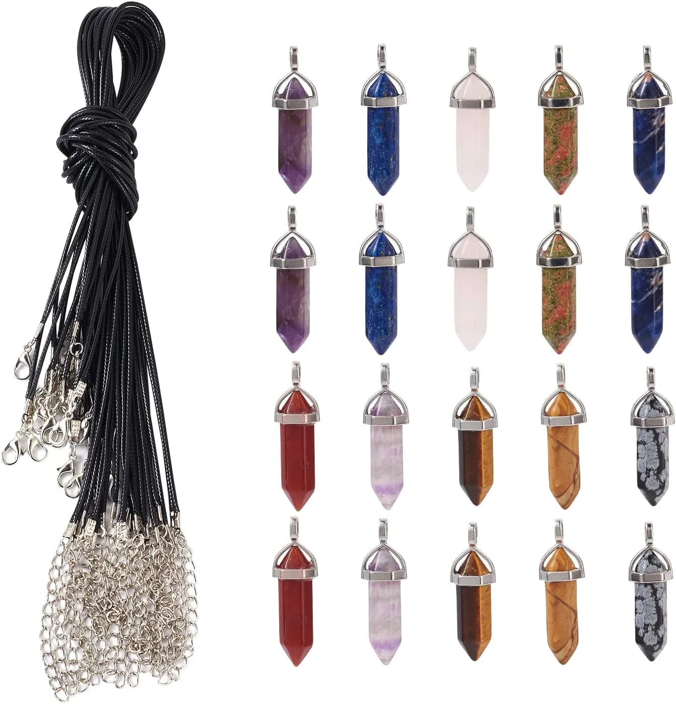 50Pcs Crescent Moon Shaped Mixed Stone Pendants Healing Crystal Quartz Chakra Reiki Gemstone Charms for Necklace Jewelry Making Hole: 2X7Mm