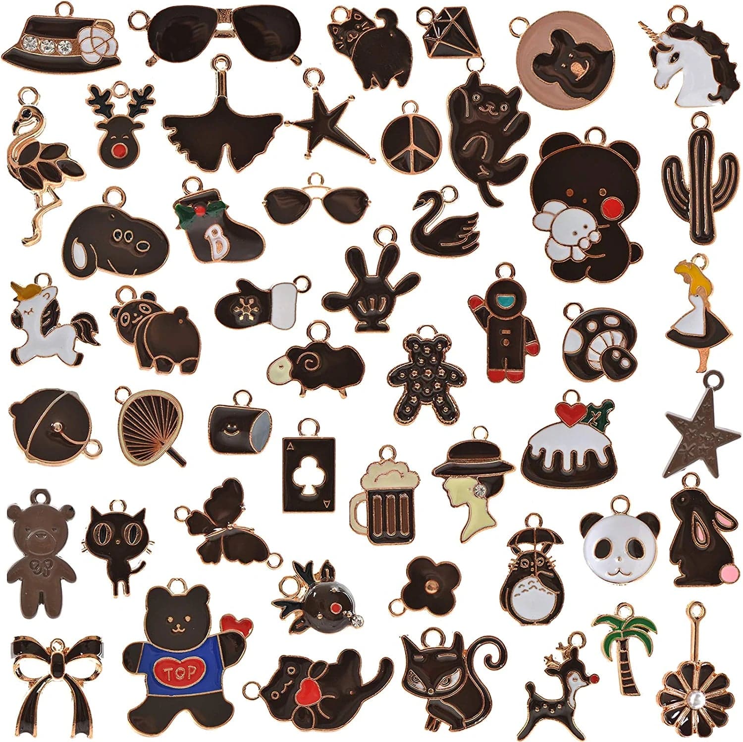 50Pcs Enamel Charms for Jewelry Making Supplies Earring Bracelet Pendant Bangle Necklace Designer Keychain Bulk Lots Wholesale Coffee