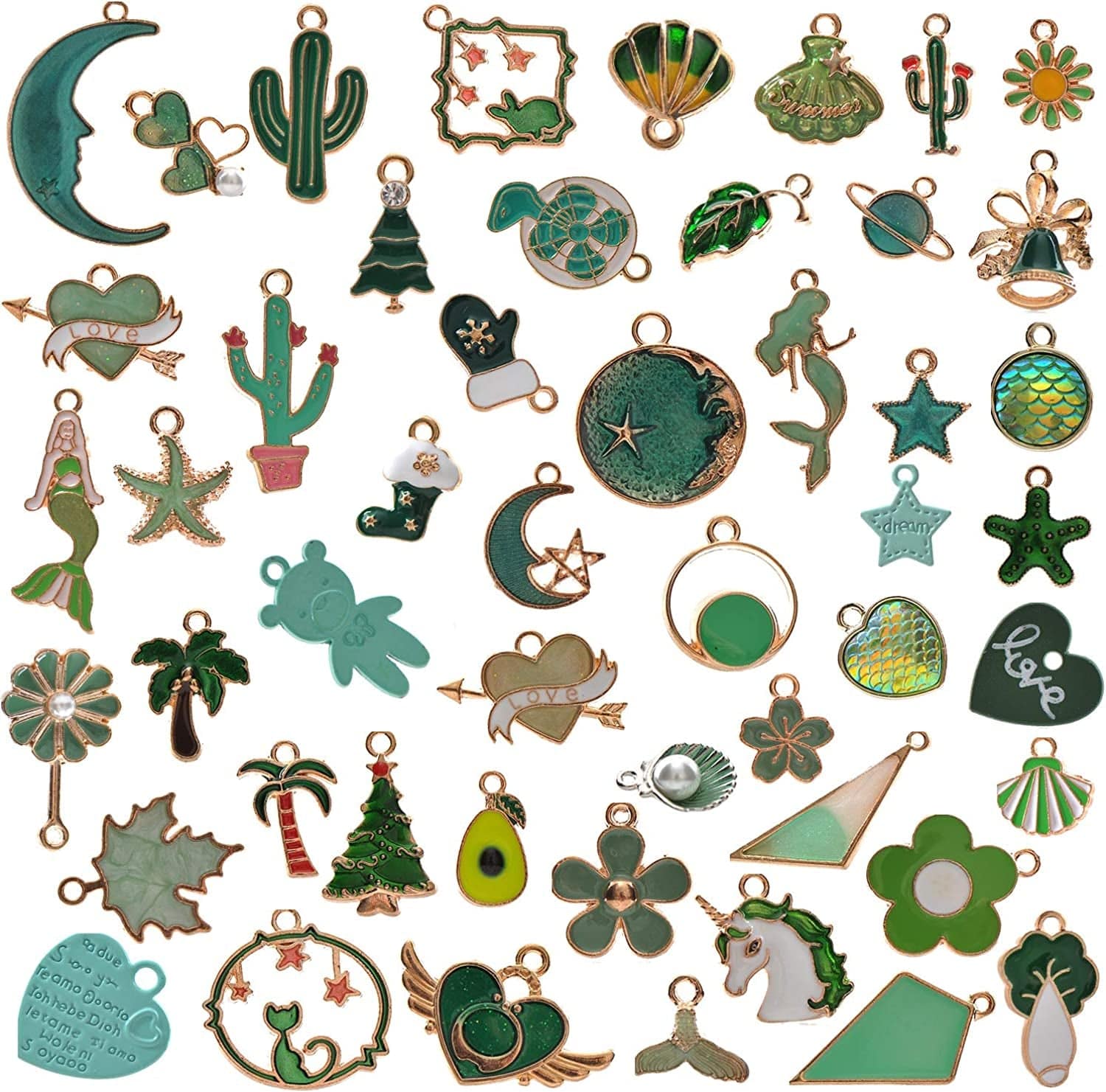 50Pcs Enamel Charms for Jewelry Making Supplies Earring Bracelet Pendant Bangle Necklace Designer Keychain Bulk Lots Wholesale Green