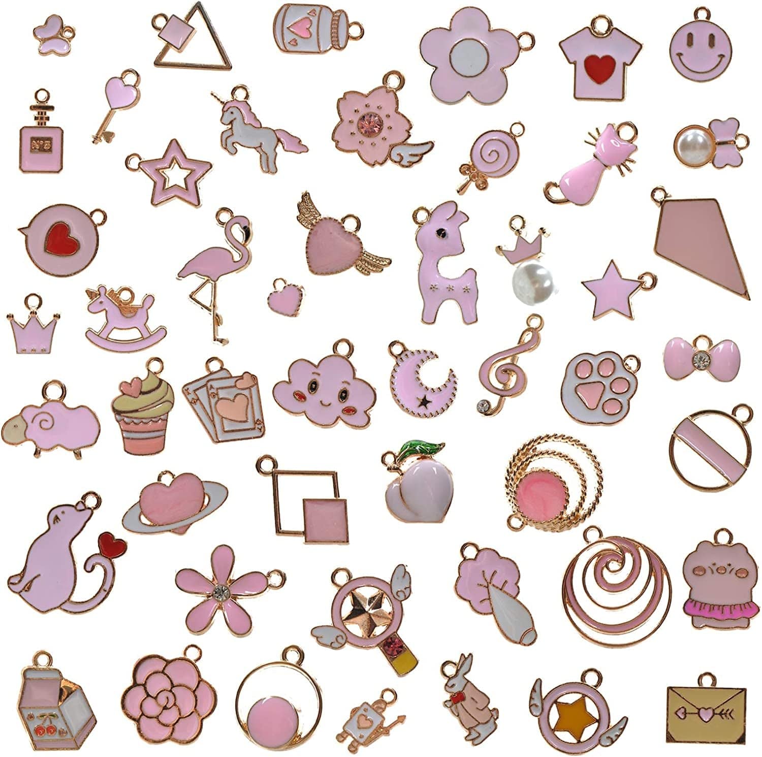 50Pcs Enamel Charms for Jewelry Making Supplies Earring Bracelet Pendant Bangle Necklace Designer Keychain Bulk Lots Wholesale Pink