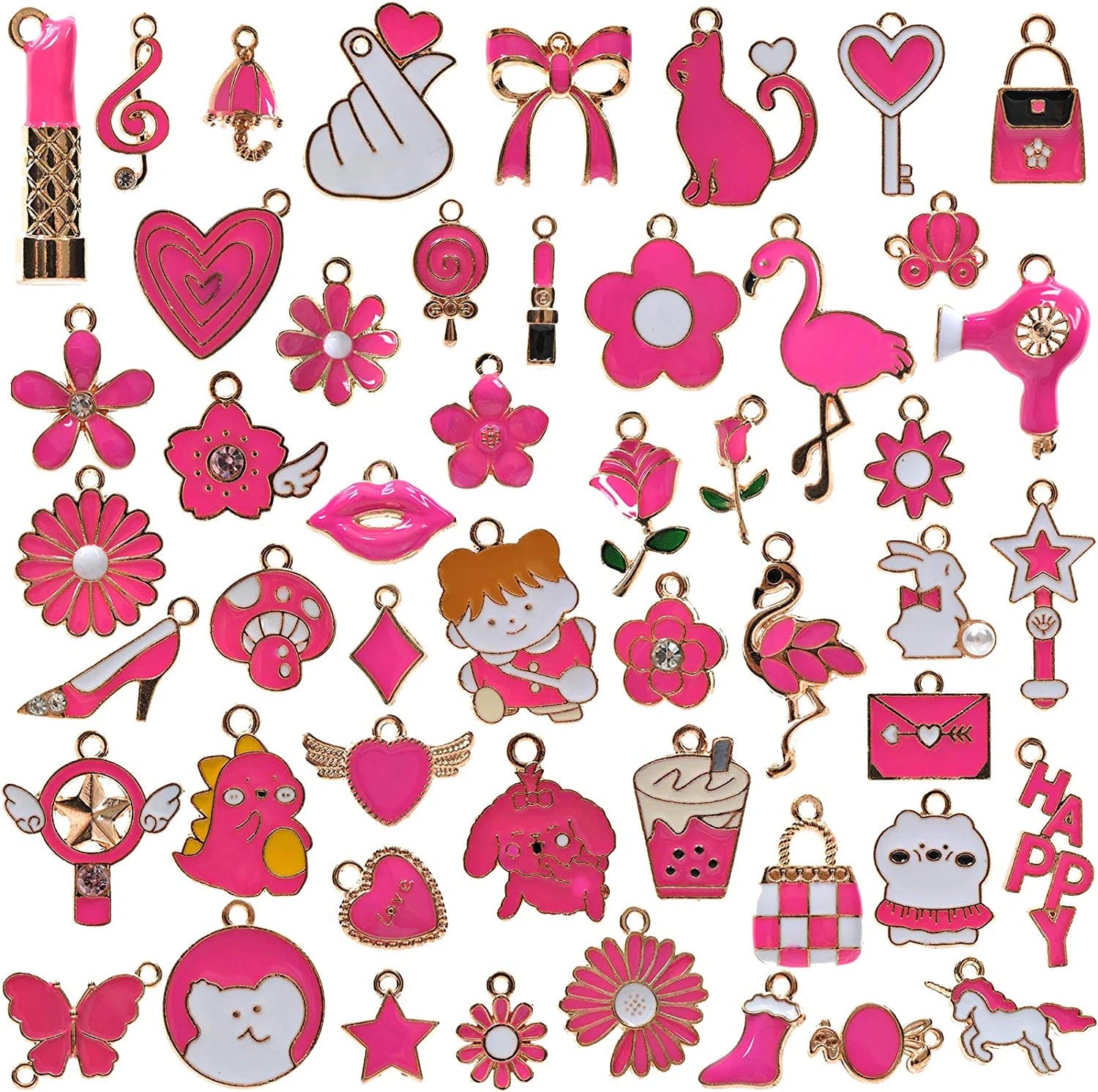 50Pcs Enamel Charms for Jewelry Making Supplies Earring Bracelet Pendant Bangle Necklace Designer Keychain Bulk Lots Wholesale Rose