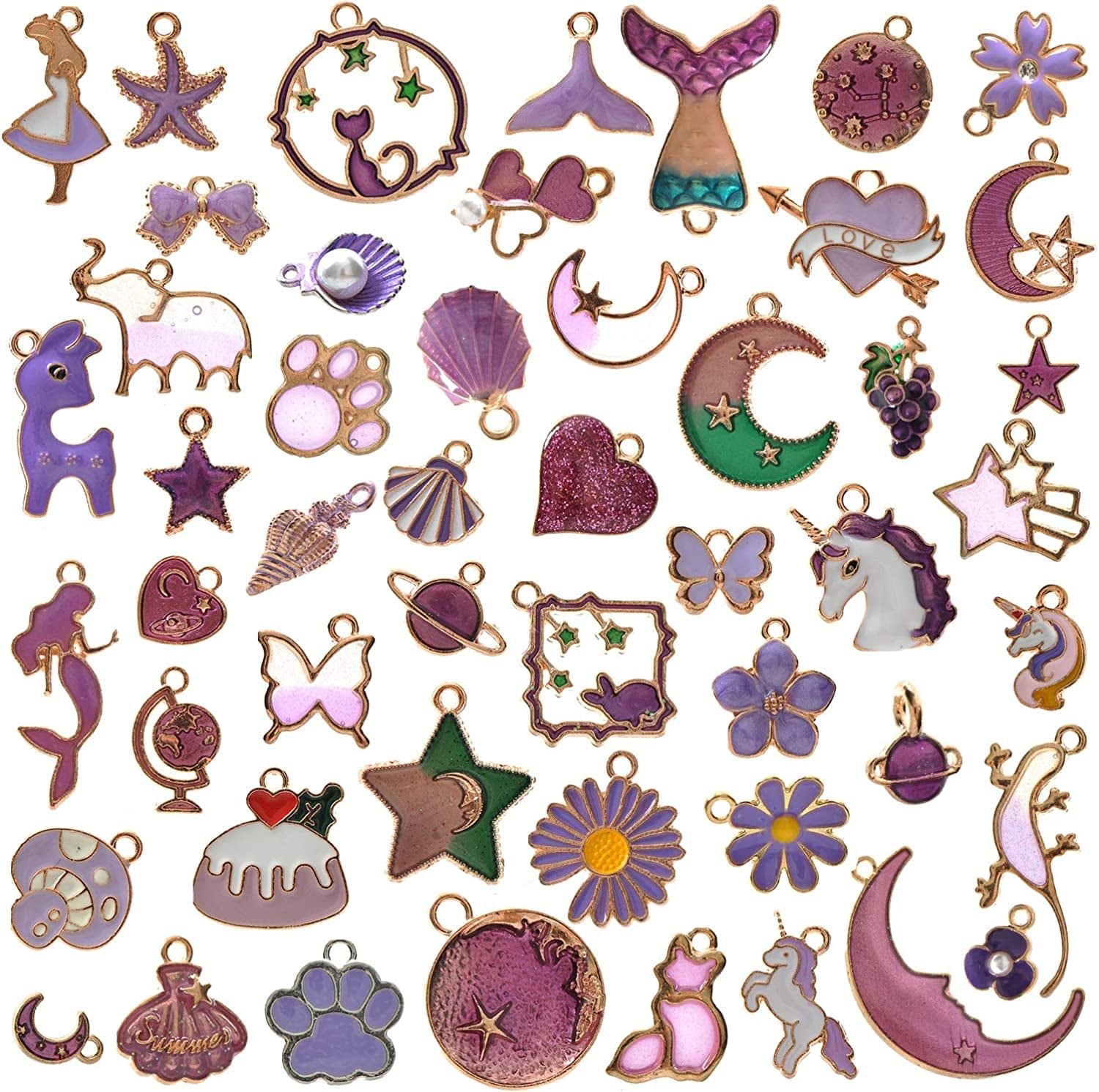 50Pcs Enamel Charms for Jewelry Making Supplies Earring Bracelet Pendant Bangle Necklace Designer Keychain Bulk Lots Wholesale Purple