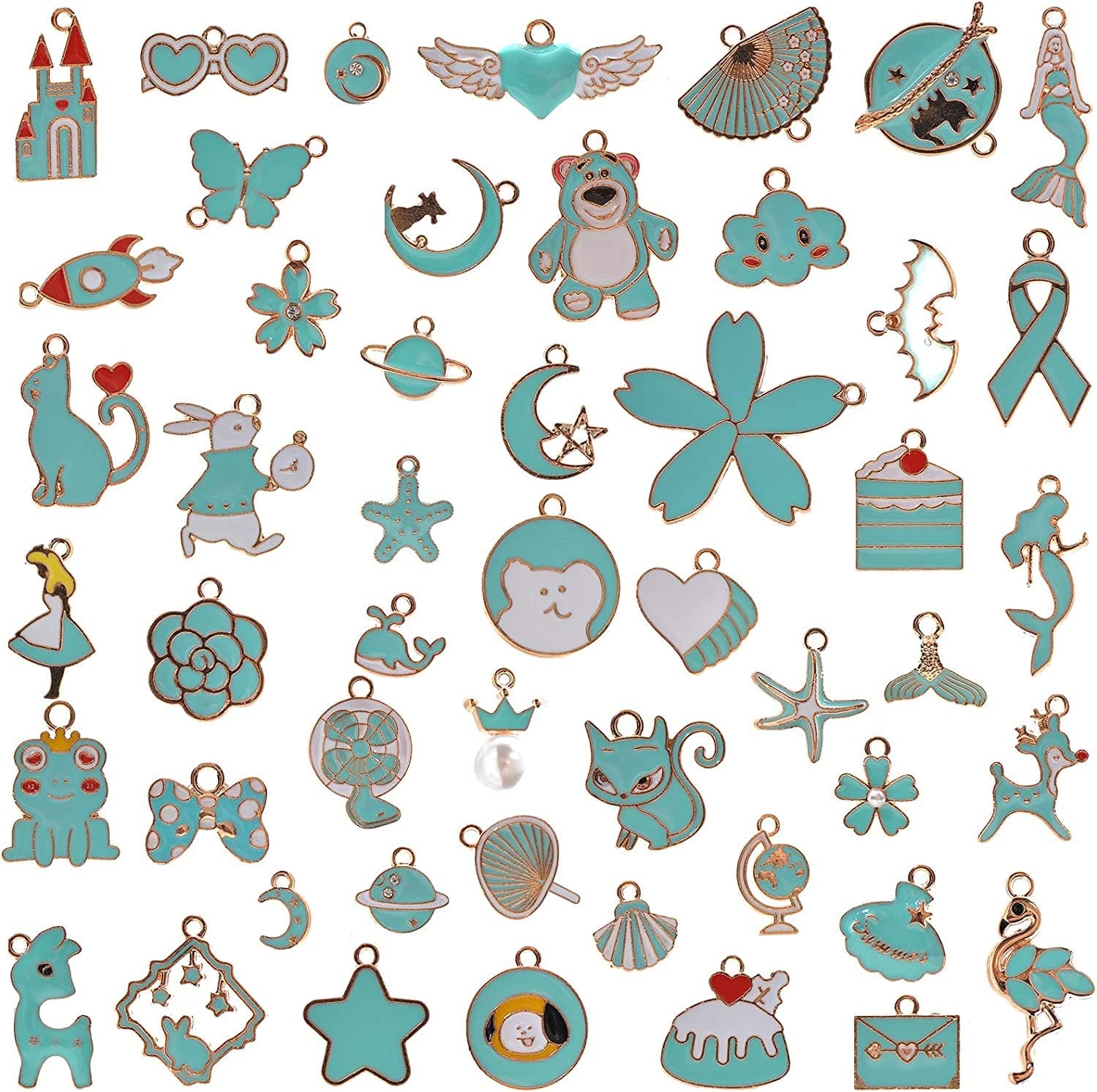 50Pcs Enamel Charms for Jewelry Making Supplies Earring Bracelet Pendant Bangle Necklace Designer Keychain Bulk Lots Wholesale Teal