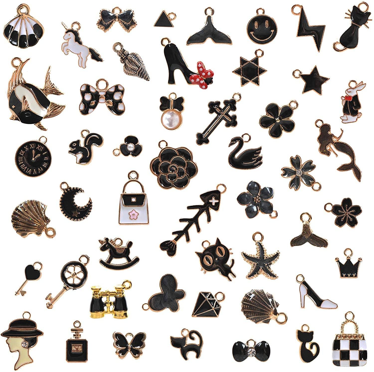 50Pcs Enamel Charms for Jewelry Making Supplies Earring Bracelet Pendant Bangle Necklace Designer Keychain Bulk Lots Wholesale Black