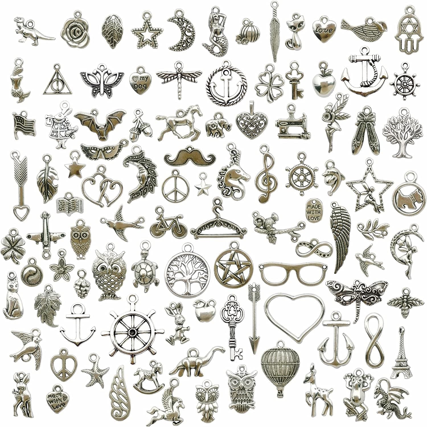 50Pcs Gold Plated Cute Enamel Unicorn Charm Pendant for DIY Jewelry Making Necklace Bracelet Earring DIY Jewelry Accessories Charms (M158) Silver