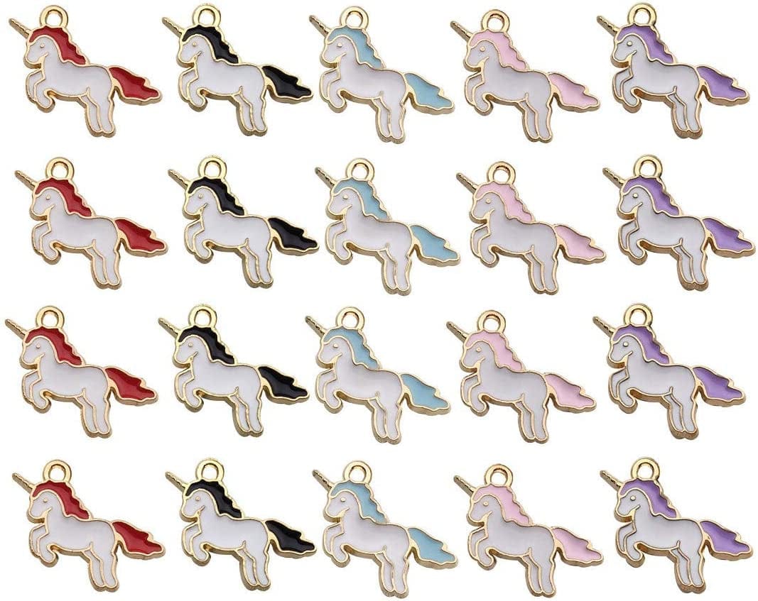 50Pcs Gold Plated Cute Enamel Unicorn Charm Pendant for DIY Jewelry Making Necklace Bracelet Earring DIY Jewelry Accessories Charms (M158) M158