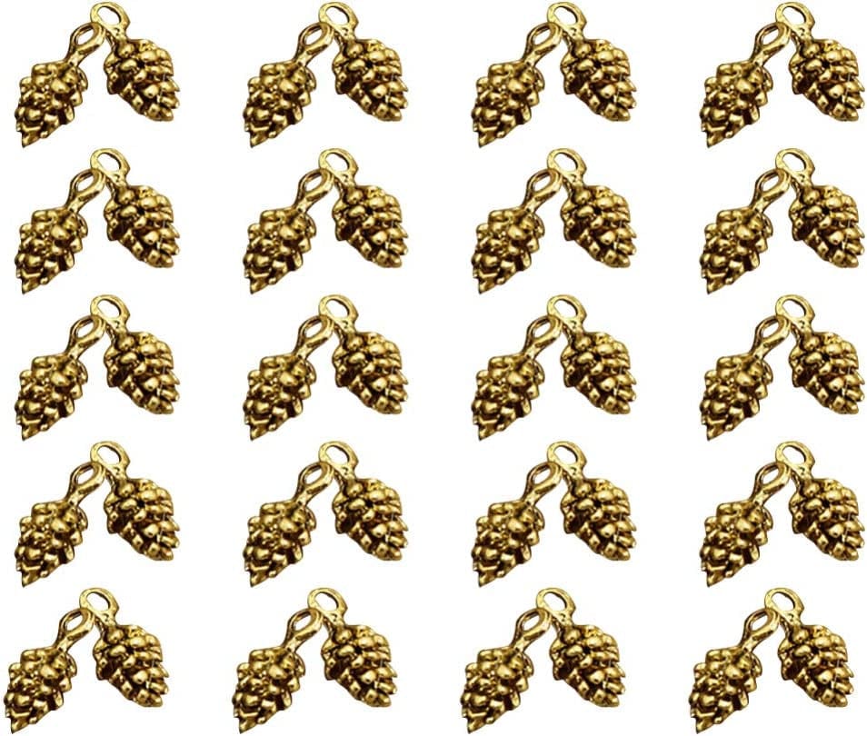 50Pcs Mini Pine Cone Charms Pendants Christmas Charms Nature Nuts Charm Pinecone Beads Jewelry Making Findings DIY Accessories (Antique Brass) (Antique Gold)