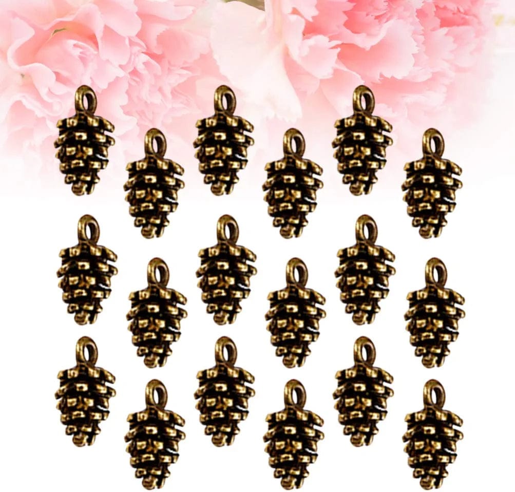 50Pcs Mini Pine Cone Charms Pendants Christmas Charms Nature Nuts Charm Pinecone Beads Jewelry Making Findings DIY Accessories (Antique Brass)