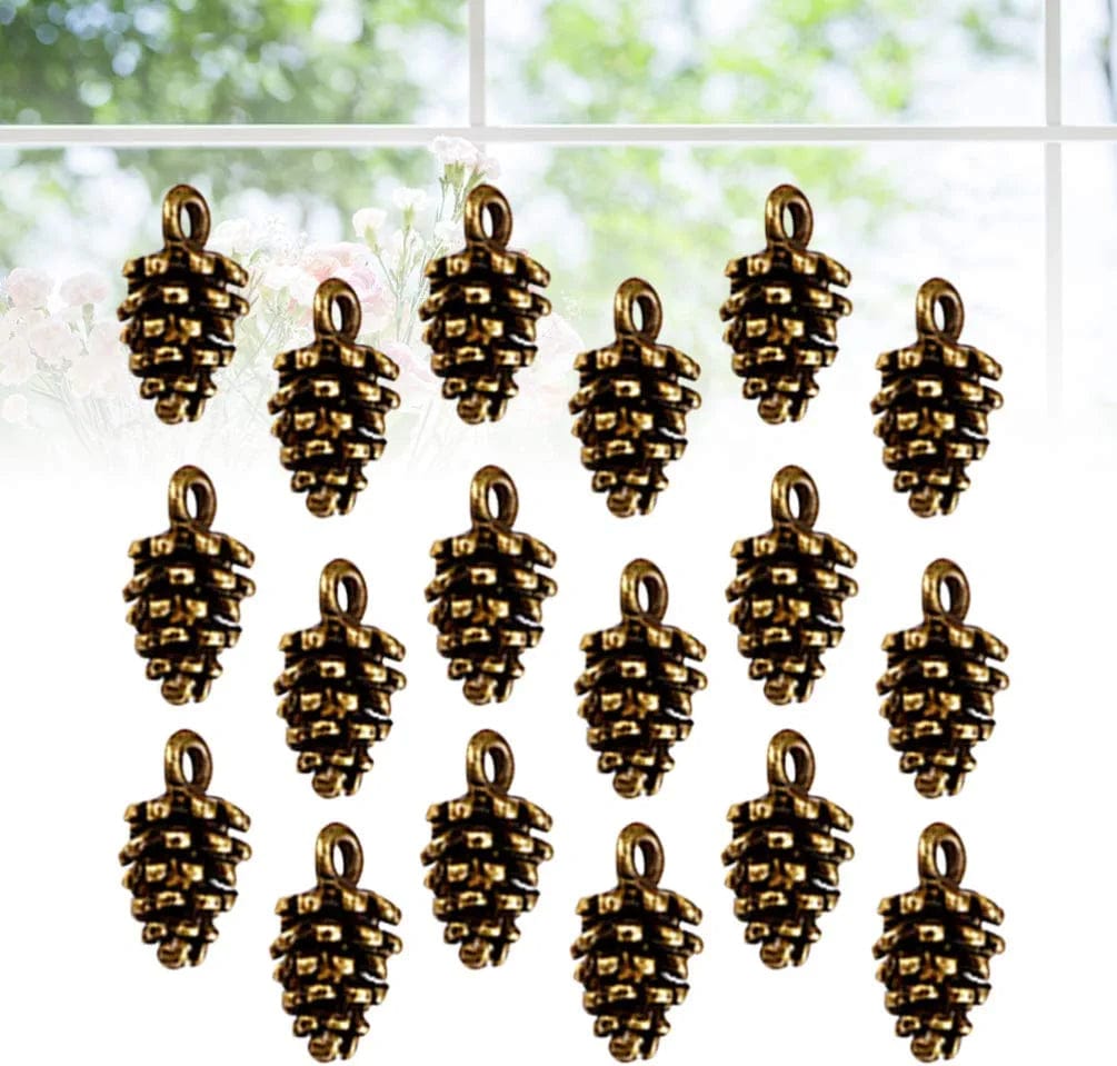 50Pcs Mini Pine Cone Charms Pendants Christmas Charms Nature Nuts Charm Pinecone Beads Jewelry Making Findings DIY Accessories (Antique Brass)