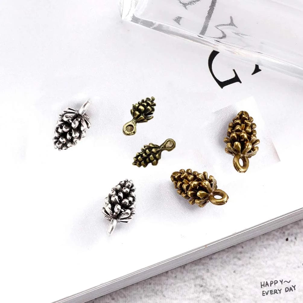 50Pcs Mini Pine Cone Charms Pendants Christmas Charms Nature Nuts Charm Pinecone Beads Jewelry Making Findings DIY Accessories (Antique Brass)