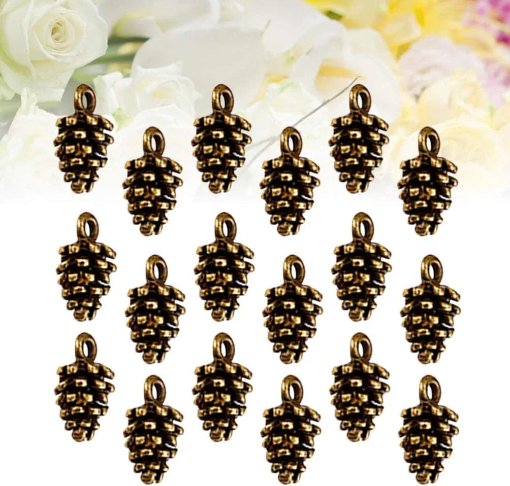 50Pcs Mini Pine Cone Charms Pendants Christmas Charms Nature Nuts Charm Pinecone Beads Jewelry Making Findings DIY Accessories (Antique Brass)
