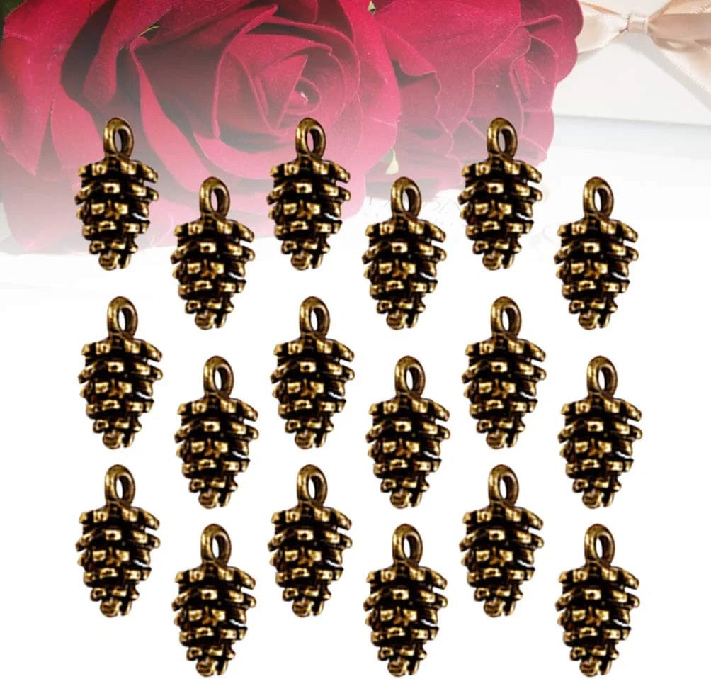 50Pcs Mini Pine Cone Charms Pendants Christmas Charms Nature Nuts Charm Pinecone Beads Jewelry Making Findings DIY Accessories (Antique Brass)