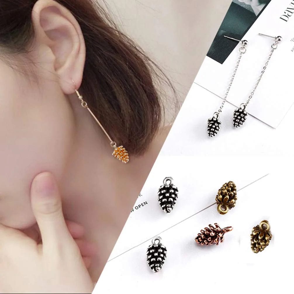 50Pcs Mini Pine Cone Charms Pendants Christmas Charms Nature Nuts Charm Pinecone Beads Jewelry Making Findings DIY Accessories (Antique Brass)