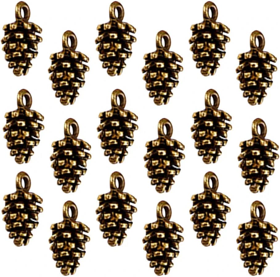 50Pcs Mini Pine Cone Charms Pendants Christmas Charms Nature Nuts Charm Pinecone Beads Jewelry Making Findings DIY Accessories (Antique Brass) (Antique Brass)