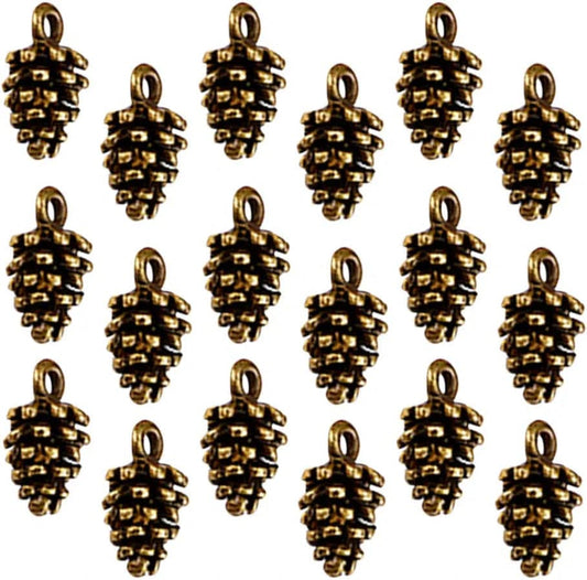 50Pcs Mini Pine Cone Charms Pendants Christmas Charms Nature Nuts Charm Pinecone Beads Jewelry Making Findings DIY Accessories (Antique Brass) (Antique Brass)