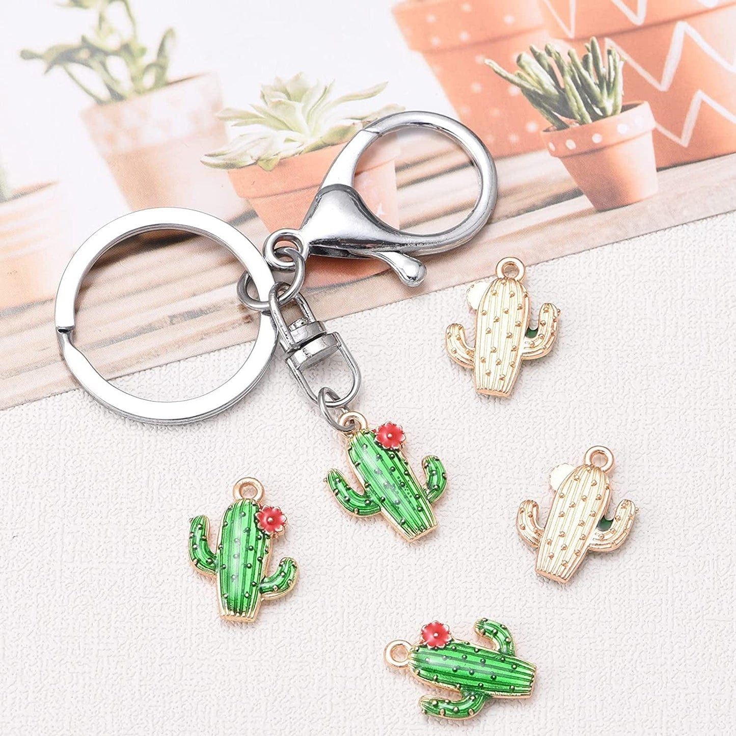 50Pcs Mixed Alloy Enamel Cactus Pendants Tropical Summer Desert Plant Charms for Jewelry Making Earring Necklace Bracelet Keychain Bag Decor