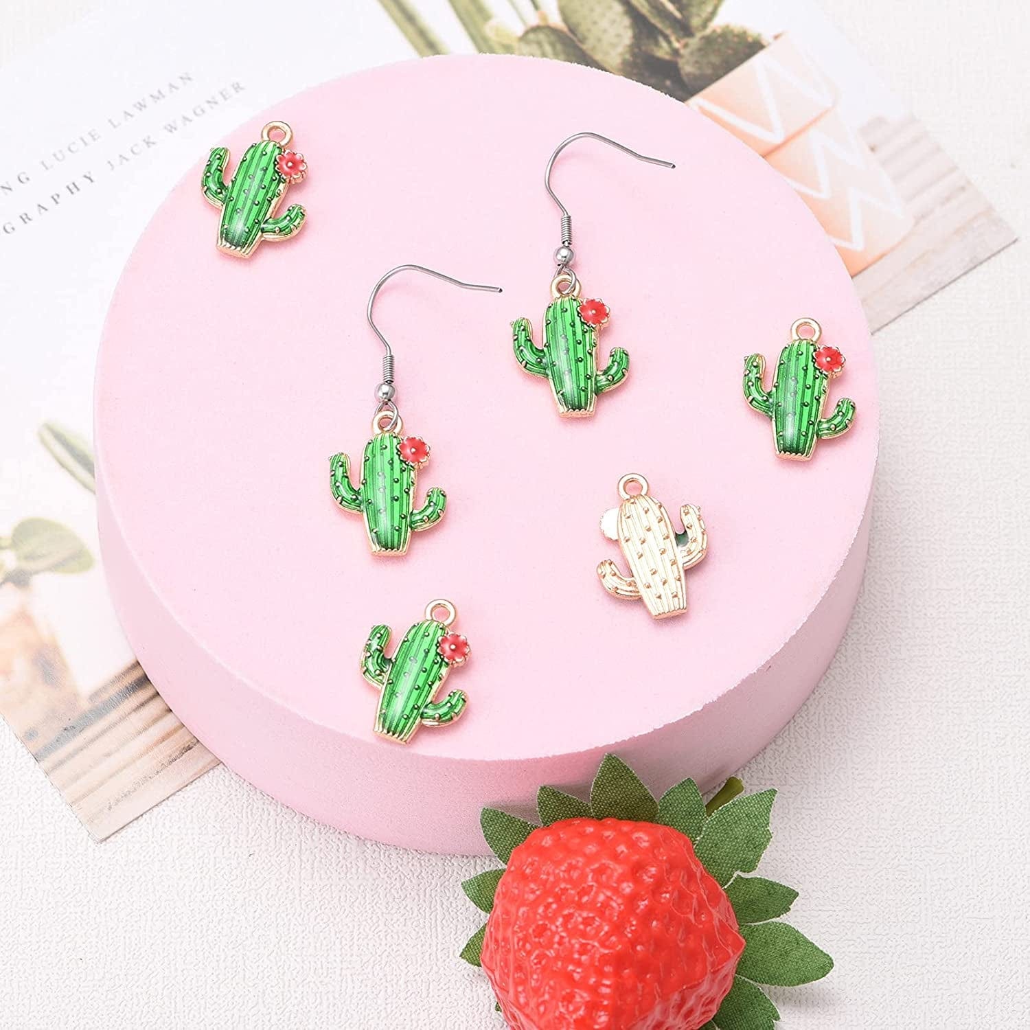 50Pcs Mixed Alloy Enamel Cactus Pendants Tropical Summer Desert Plant Charms for Jewelry Making Earring Necklace Bracelet Keychain Bag Decor