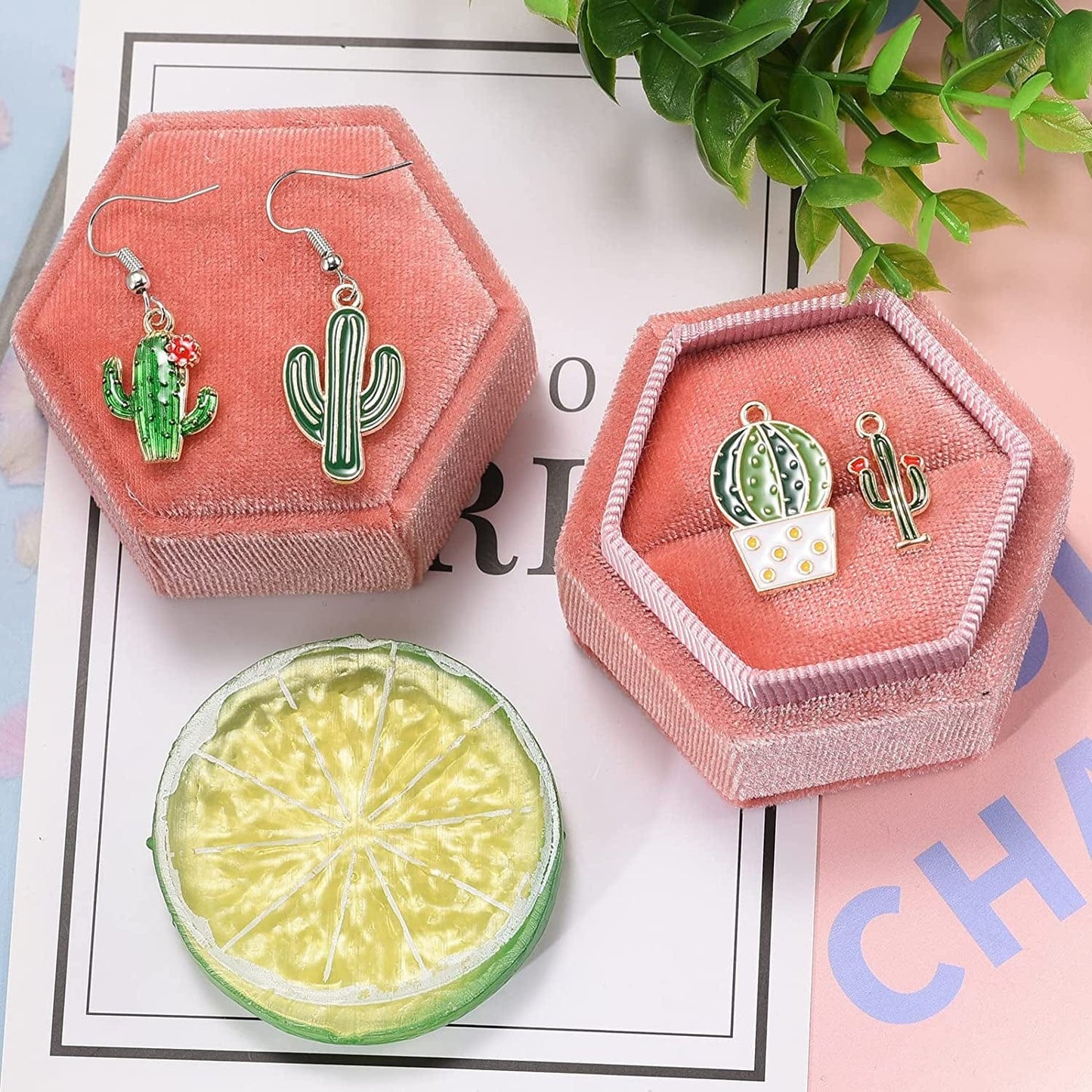 50Pcs Mixed Alloy Enamel Cactus Pendants Tropical Summer Desert Plant Charms for Jewelry Making Earring Necklace Bracelet Keychain Bag Decor