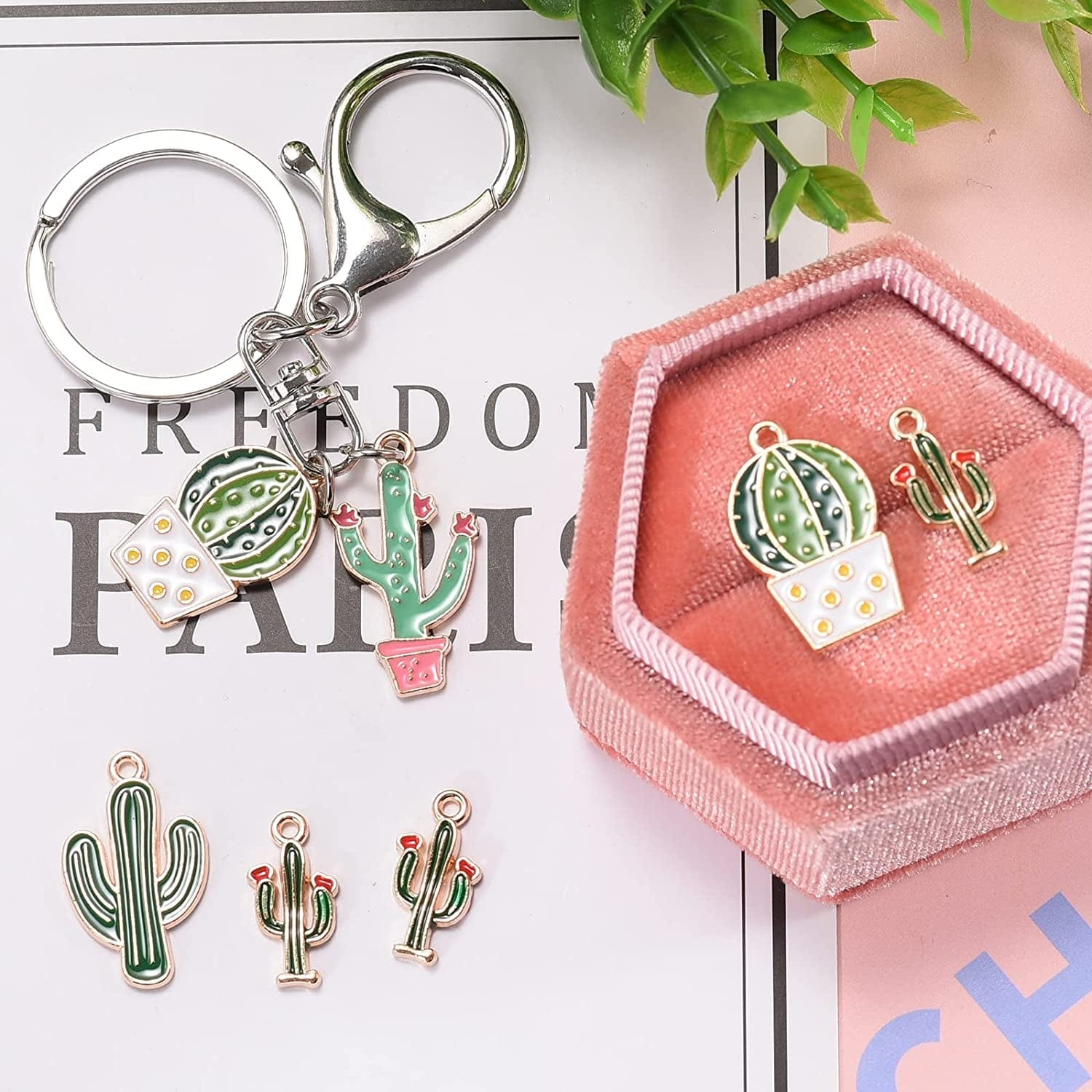 50Pcs Mixed Alloy Enamel Cactus Pendants Tropical Summer Desert Plant Charms for Jewelry Making Earring Necklace Bracelet Keychain Bag Decor