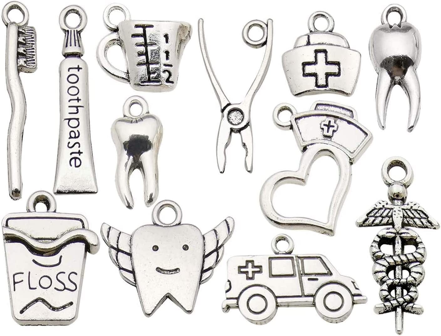 50Pcs Wholesale Bulk Lots Instrument Music Notes Charms for Jewelry Making Mixed Smooth Tibetan Silver Metal Charms Pendants DIY for Jewelry Making Necklace Bracelet and Crafting (M354) Tooth Charms