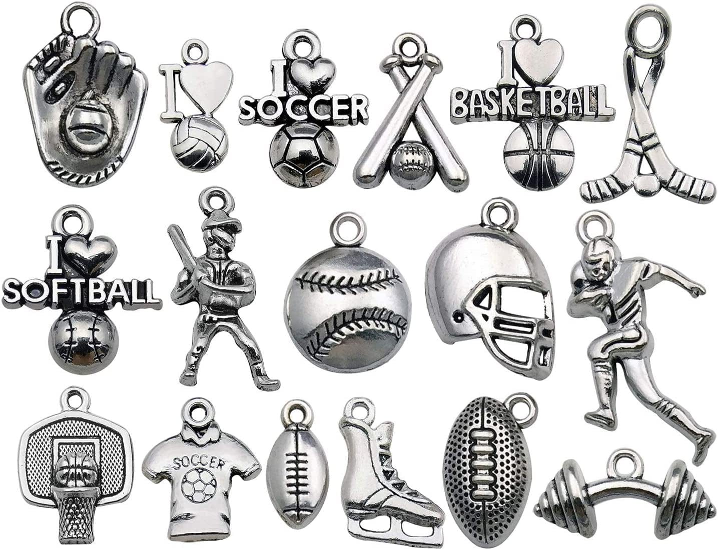 50Pcs Wholesale Bulk Lots Instrument Music Notes Charms for Jewelry Making Mixed Smooth Tibetan Silver Metal Charms Pendants DIY for Jewelry Making Necklace Bracelet and Crafting (M354) Sports Charms
