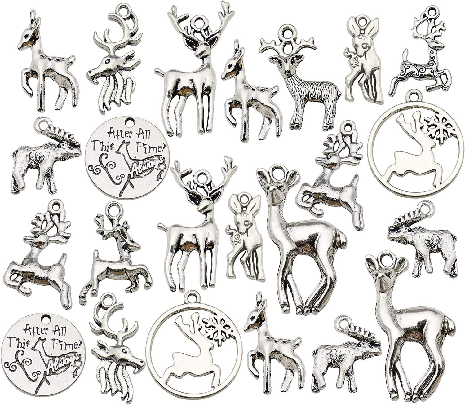 50Pcs Wholesale Bulk Lots Instrument Music Notes Charms for Jewelry Making Mixed Smooth Tibetan Silver Metal Charms Pendants DIY for Jewelry Making Necklace Bracelet and Crafting (M354) Deer Charms