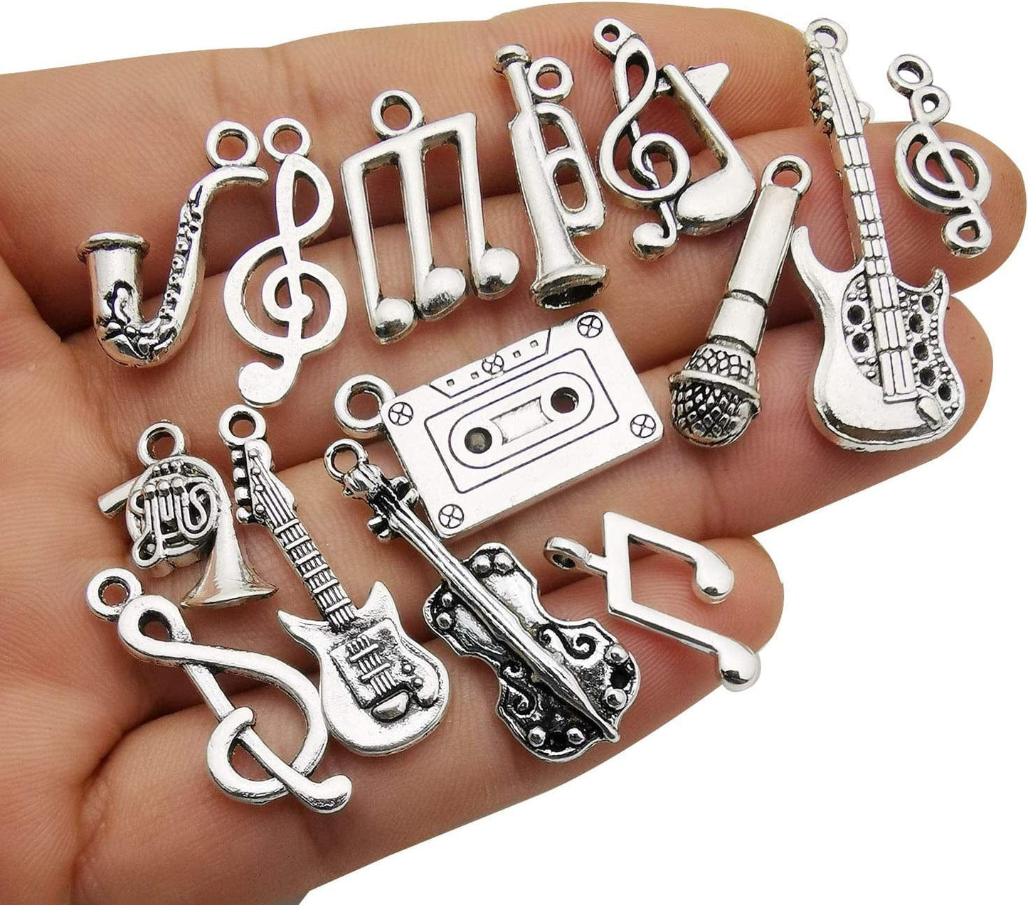 50Pcs Wholesale Bulk Lots Instrument Music Notes Charms for Jewelry Making Mixed Smooth Tibetan Silver Metal Charms Pendants DIY for Jewelry Making Necklace Bracelet and Crafting (M354)