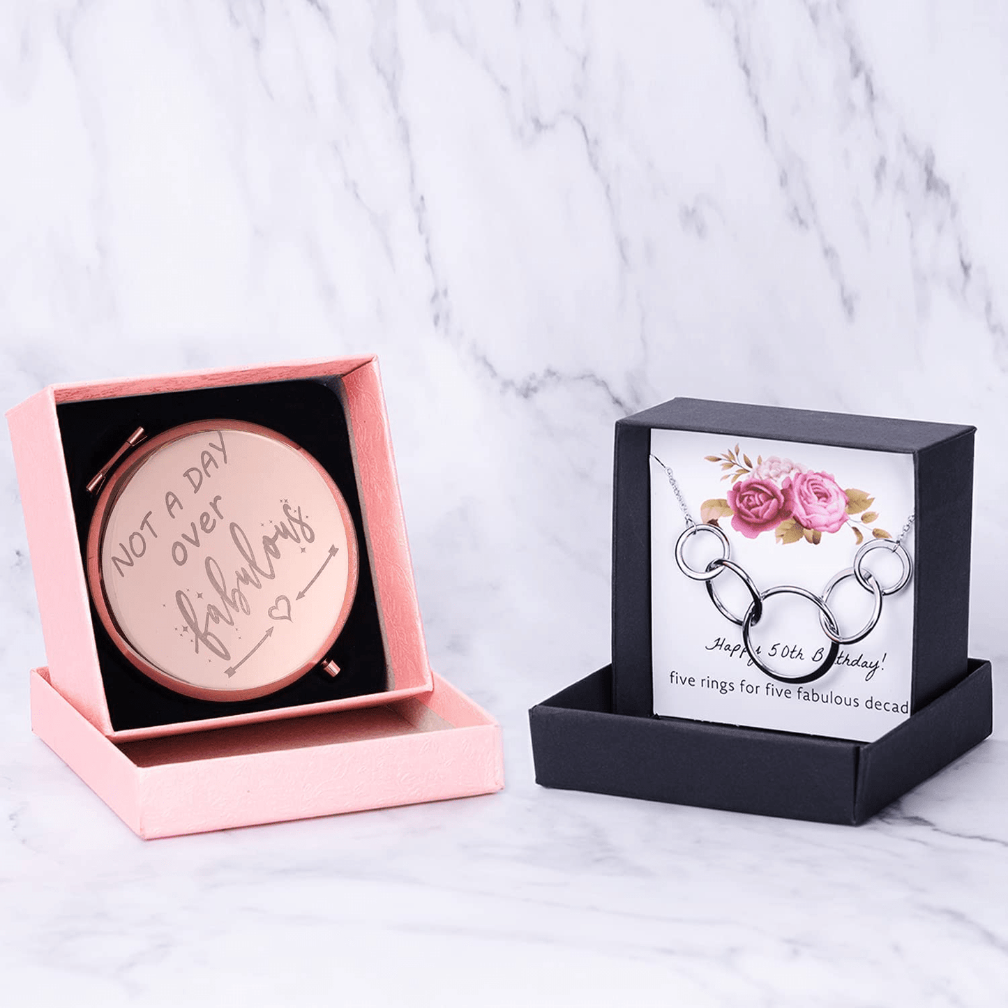 50th Birthday Gifts Box for women with 6 Special & Unique Gifts for Mom Sister Best Friend Wife Grandma Coworker | Funny Wine Gift Ideas Mirror Funny Socks Jewelry Makeup Bag Keychain Arts & Entertainment > Party & Celebration > Gift Giving Brigruk
