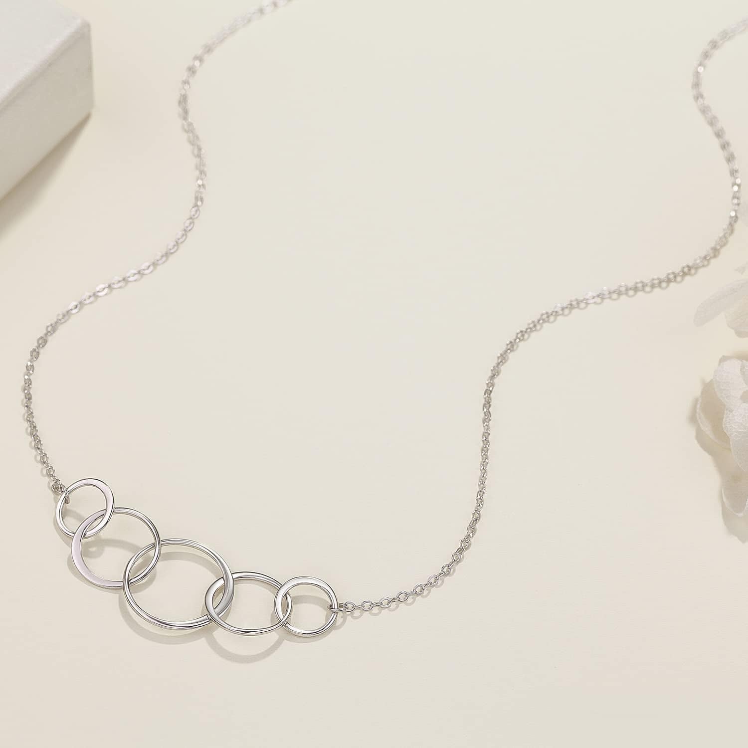 50Th Birthday Gifts for Women - Sterling Silver Infinity 5 Circle 5 Decades Necklace, Mom Gifts, Mothers Day Jewelry Birthday Gift