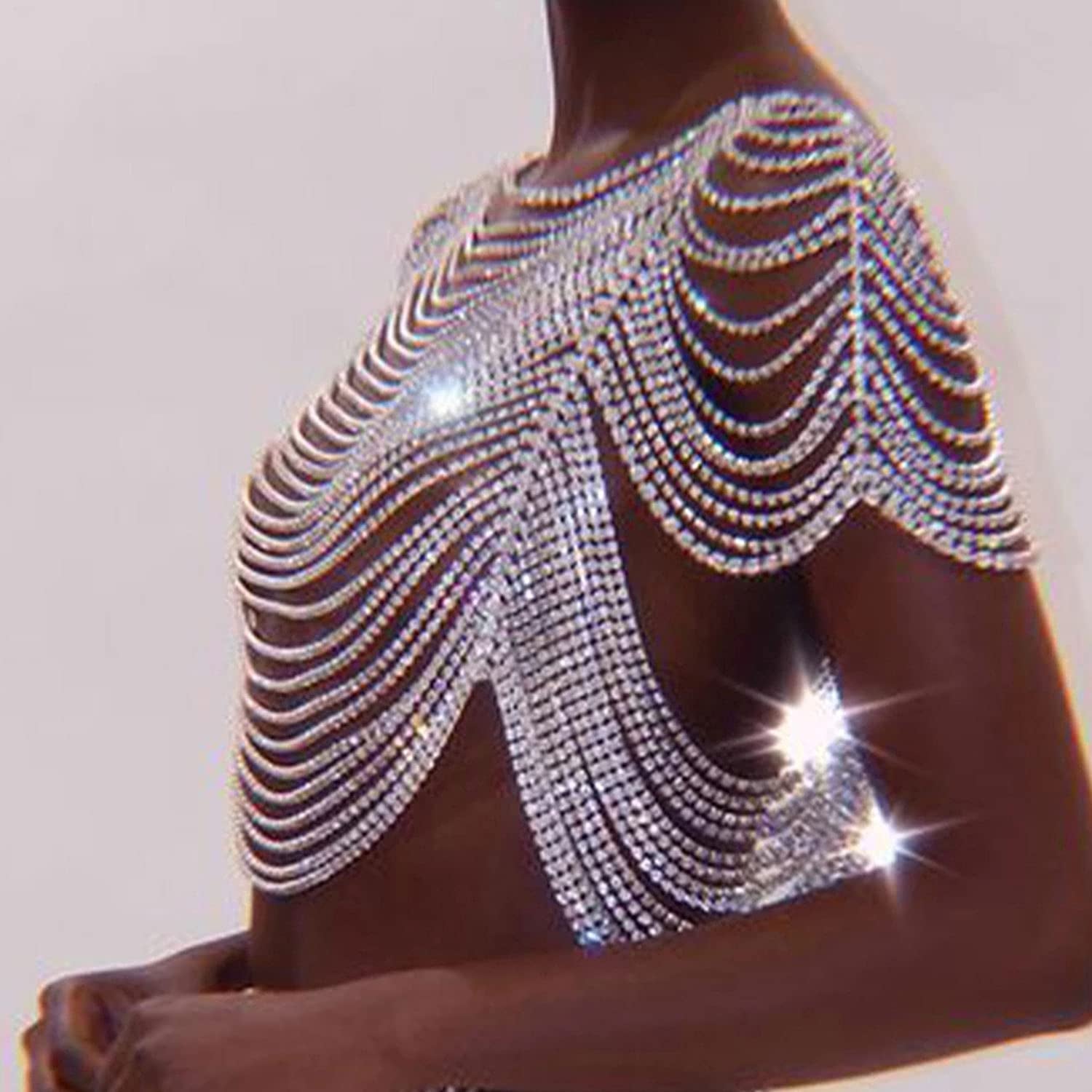 STONEFANS Shoulder Necklace Body Chain Collar for Women, Bridal Flapper Cover up Rhinestone Shoulder Chain Necklaces Body Jewelry Evening Apparel & Accessories > Jewelry > Body Jewelry STONEFANS