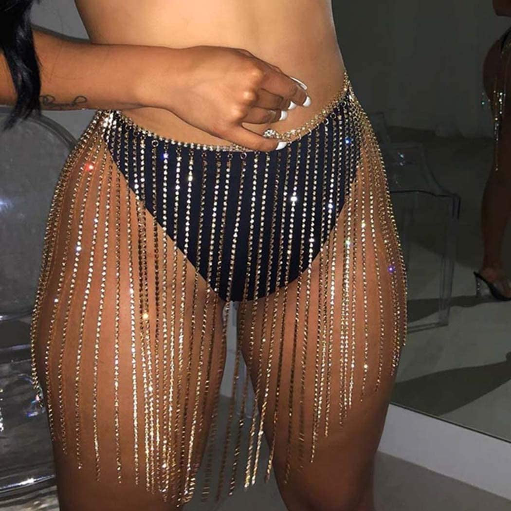 Nicute Party Rhinestone Skirt Tassel Waist Chain Crystal Body Belly Chains Club Body Jewelry for Women and Girls (Silver) Apparel & Accessories > Jewelry > Body Jewelry Nicute