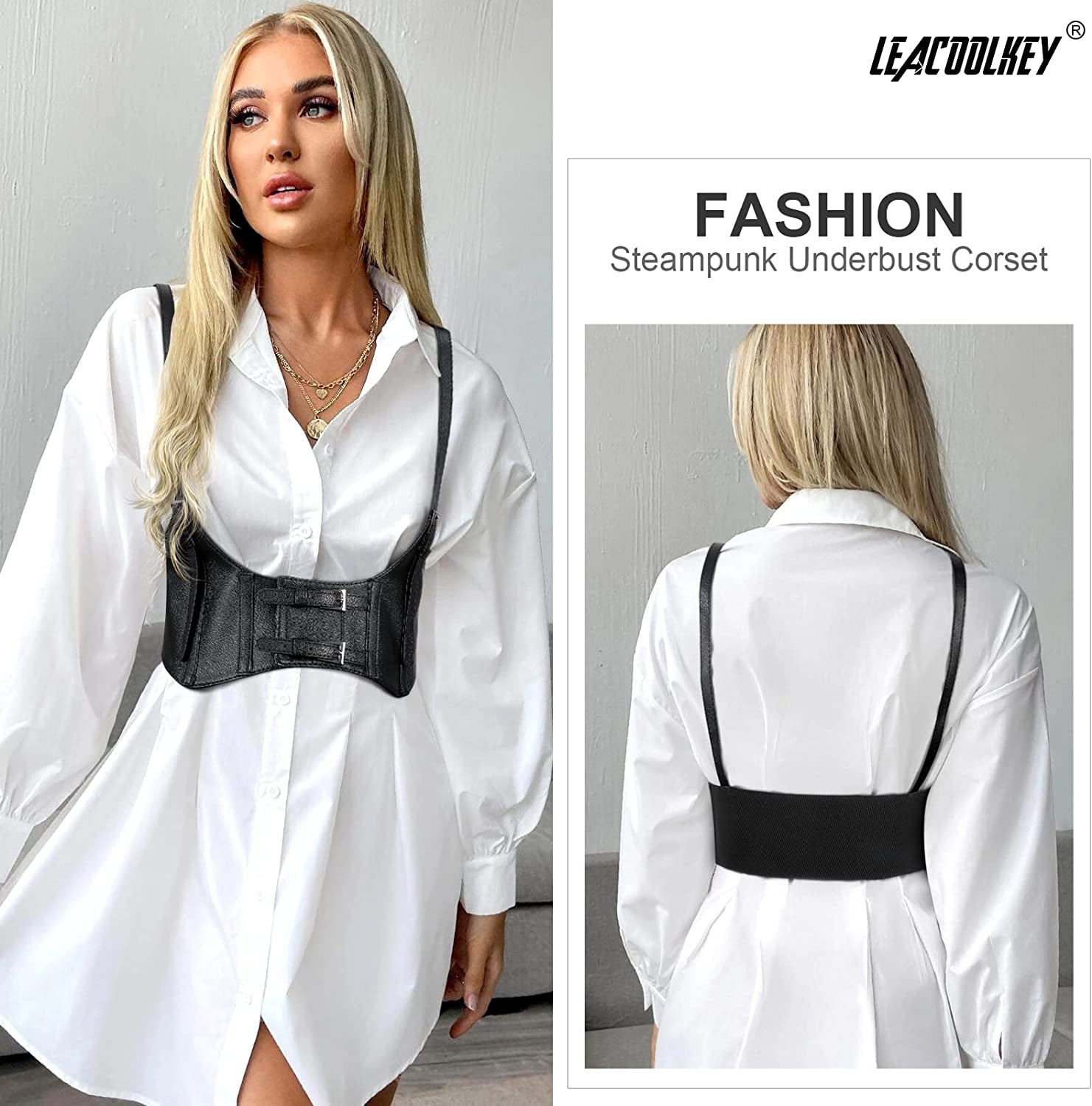 LEACOOLKEY Women Fashion Body Waist Belt Steampunk Underbust Corset Belt for Dress Apparel & Accessories > Clothing Accessories > Belts LEACOOLKEY