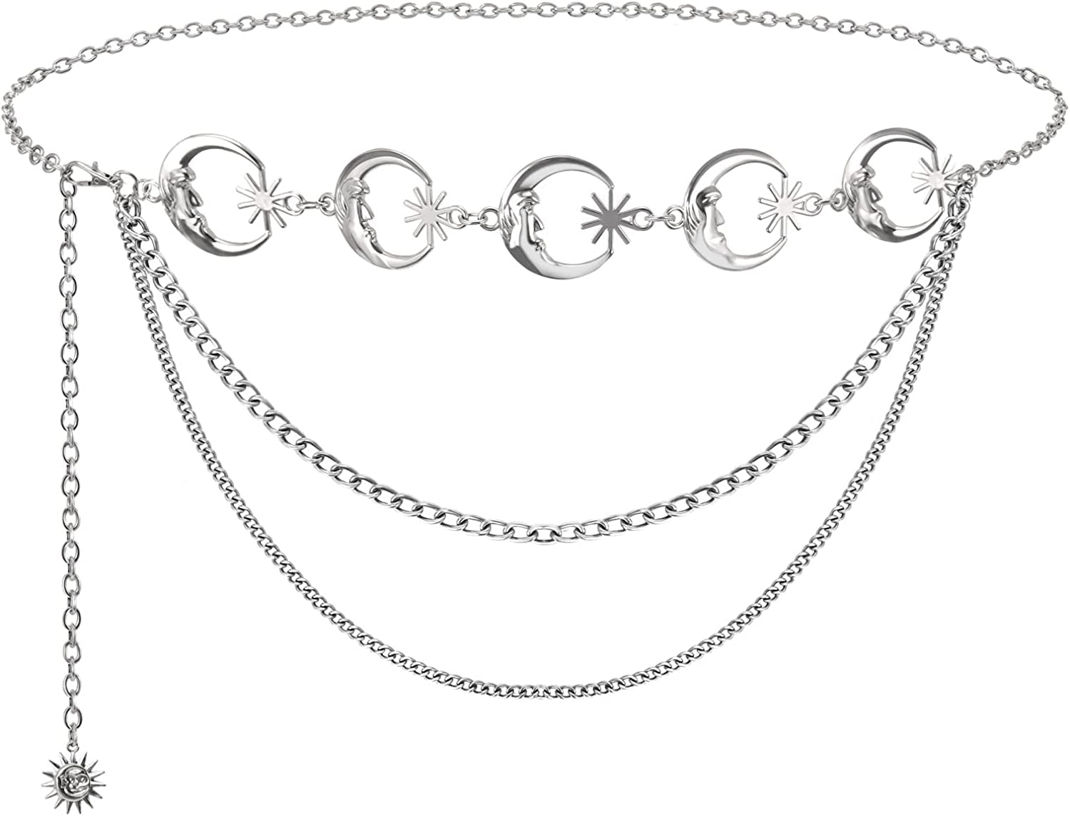 Metal Body Chain Women Belly Waist Chain SUOSDEY Fashion Body Jewelry Link Belts Apparel & Accessories > Jewelry > Body Jewelry SUOSDEY D-Silver M: Fit for Waist up to 38 inches