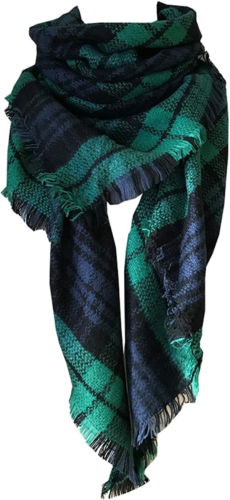 Wander Agio Womens Warm Long Shawl Winter Wraps Large Scarves Knit Cashmere Feel Plaid Triangle Scarf Apparel & Accessories > Clothing Accessories > Scarves & Shawls Wander Agio Dark Green Colour