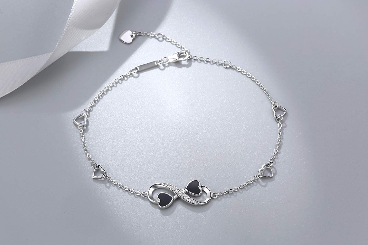 Infinity Ankle Bracelet for Women, 925 Sterling Silver Charm Adjustable Anklet, Large Bracelet Fine Jewelry ♥ Mothers Day Gifts ♥ White Gold / Rose Gold Plated Apparel & Accessories > Jewelry > Anklets PUPILLEMON