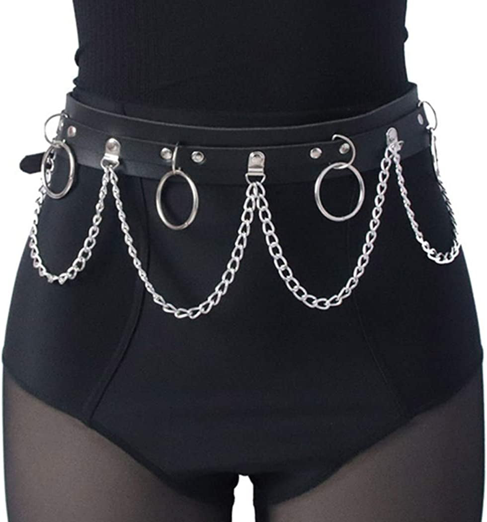 Twinklede Punk Leather Belly Waist Chain Belt Circle Body Chains Festival Rave Body Chain Jewelry for Women and Girls Apparel & Accessories > Jewelry > Body Jewelry Twinklede
