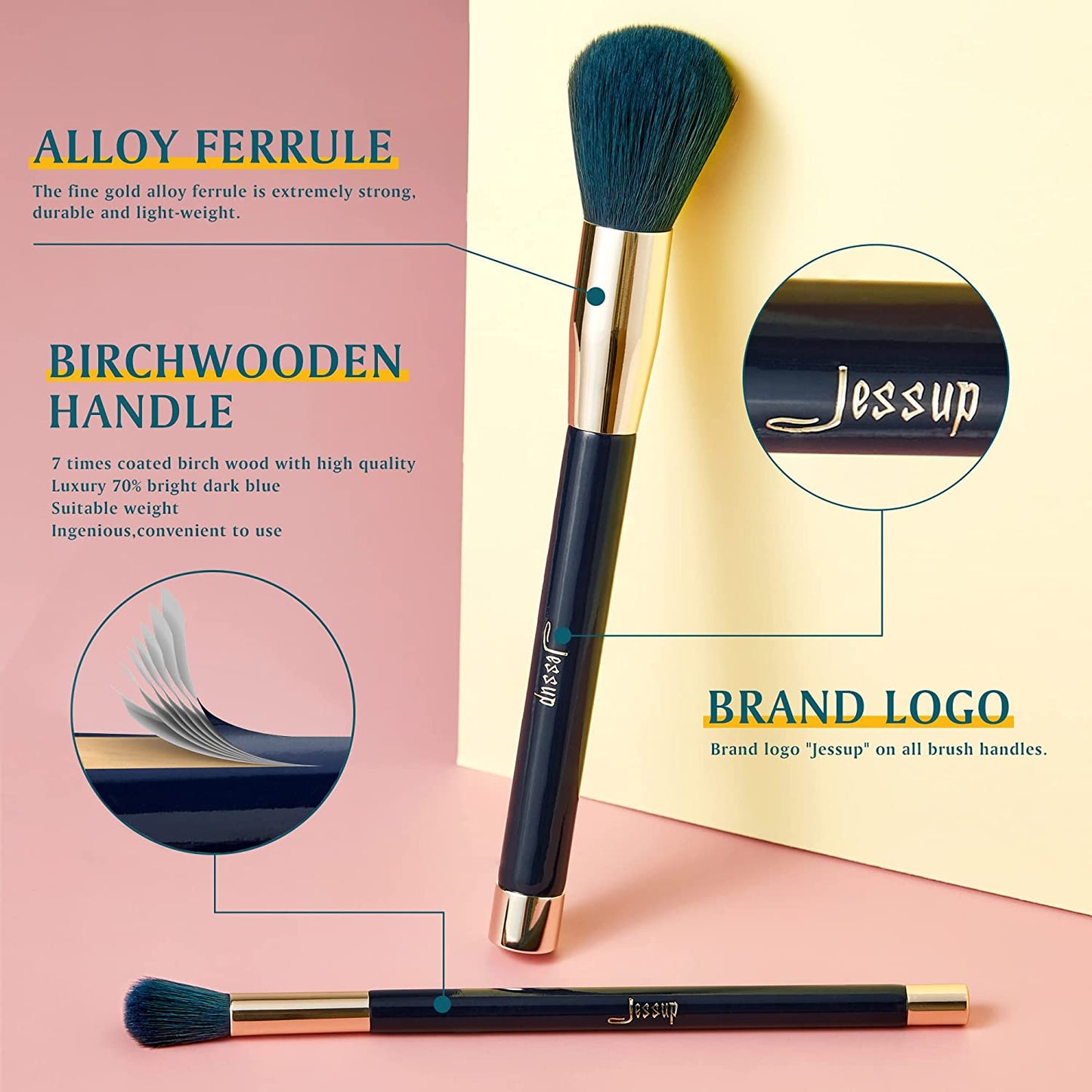 Jessup 15Pcs Makeup Brushes Set Powder Foundation Eyeshadow Eyeliner Lip Contour Concealer Smudge Brush Tool Blue/Darkgreen T113 Health & Beauty > Personal Care > Cosmetics > Cosmetic Tools > Makeup Tools Jessup