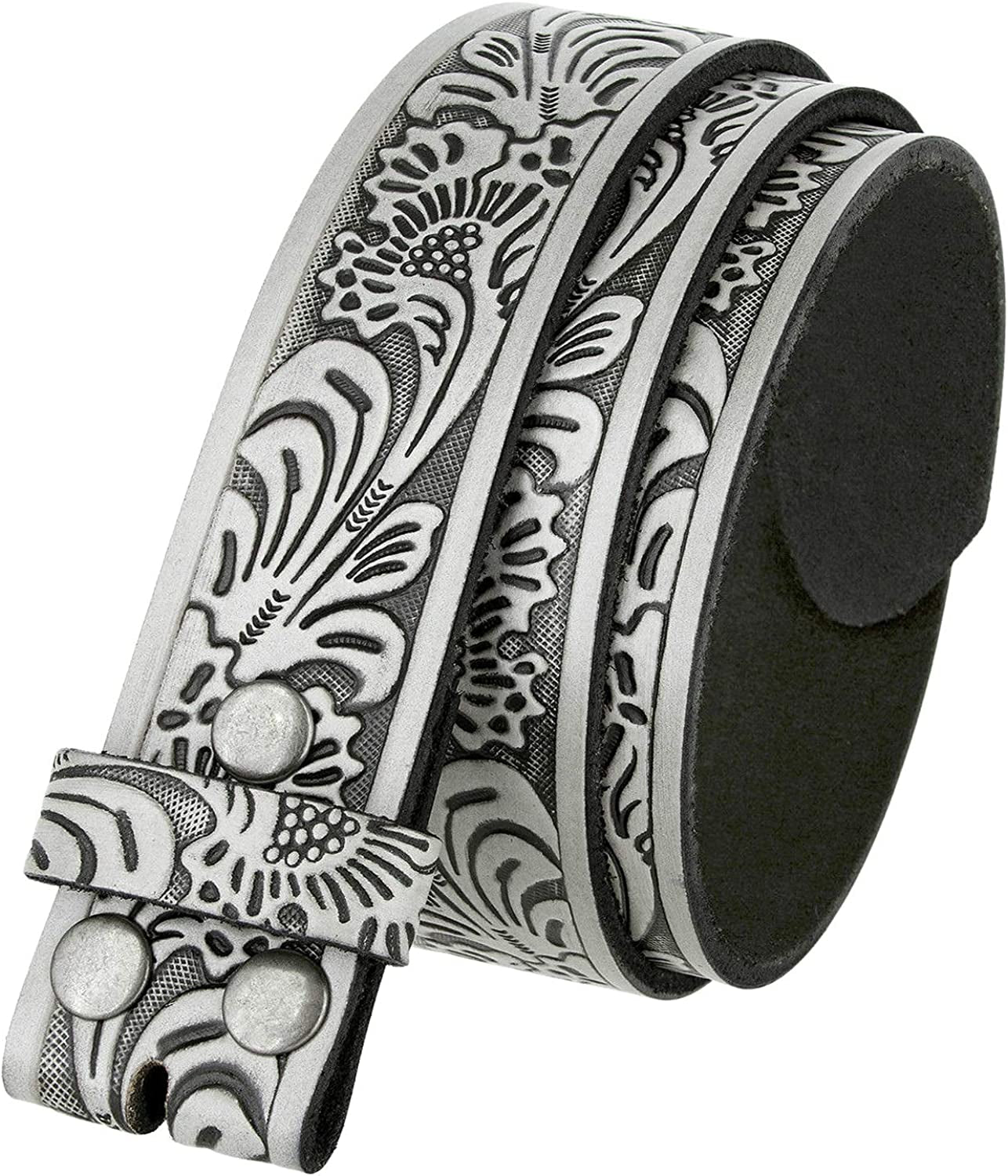 Western Floral Engraved Embossed Tooled Genuine Leather Belt Strap or Belt 1-1/2"(38Mm) Wide, Multi-Style Options Apparel & Accessories > Clothing Accessories > Belts Belts.com Gray 32