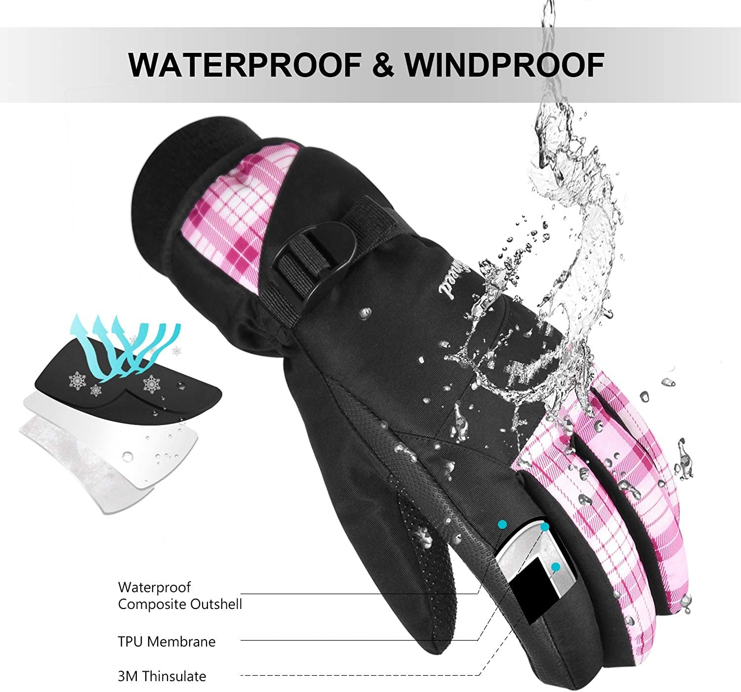 KINEED Waterproof Ski Gloves Touchscreen 3M Thinsulate Winter Warm Snow Gloves for Women Youth Apparel & Accessories > Clothing Accessories > Gloves & Mittens KINEED