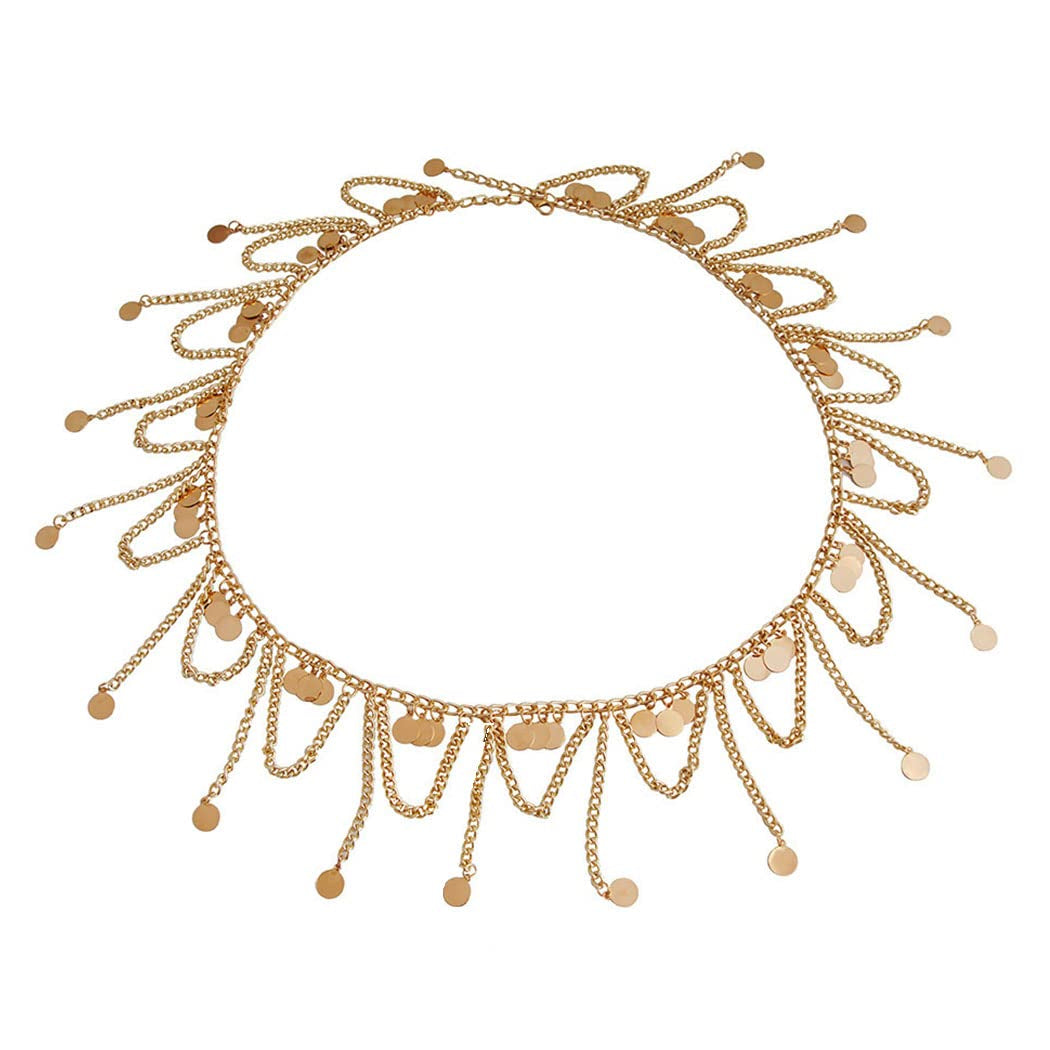 Salliy Boho Multilayered Waist Chain Gold Waist Belt Long Tassel Belly Chain Fashion Body Jewelry for Women and Girls (L) Apparel & Accessories > Jewelry > Body Jewelry Salliy A