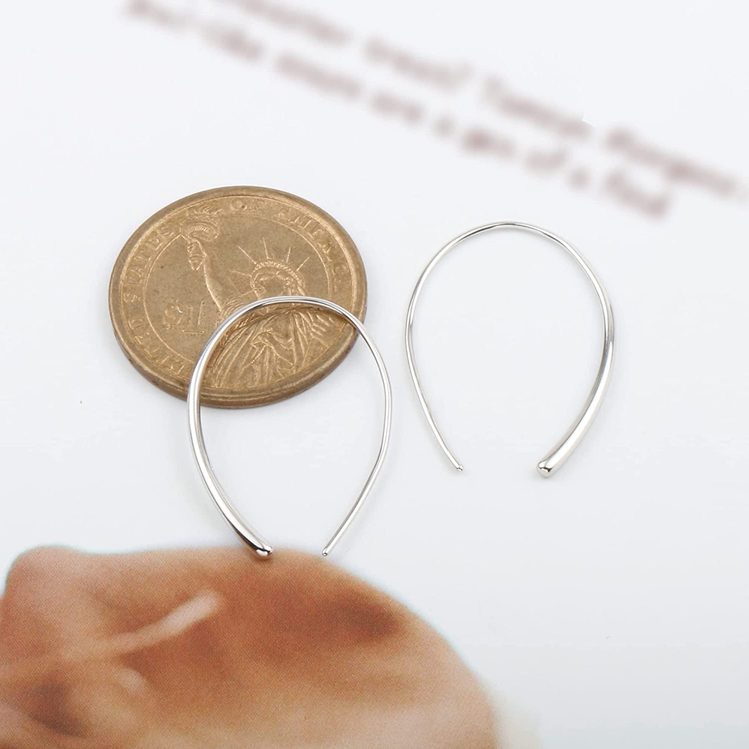 Pull through Earrings Sterling Silver Wire Open Hoops Threader Earrings Apparel & Accessories > Jewelry > Earrings Kakikaki
