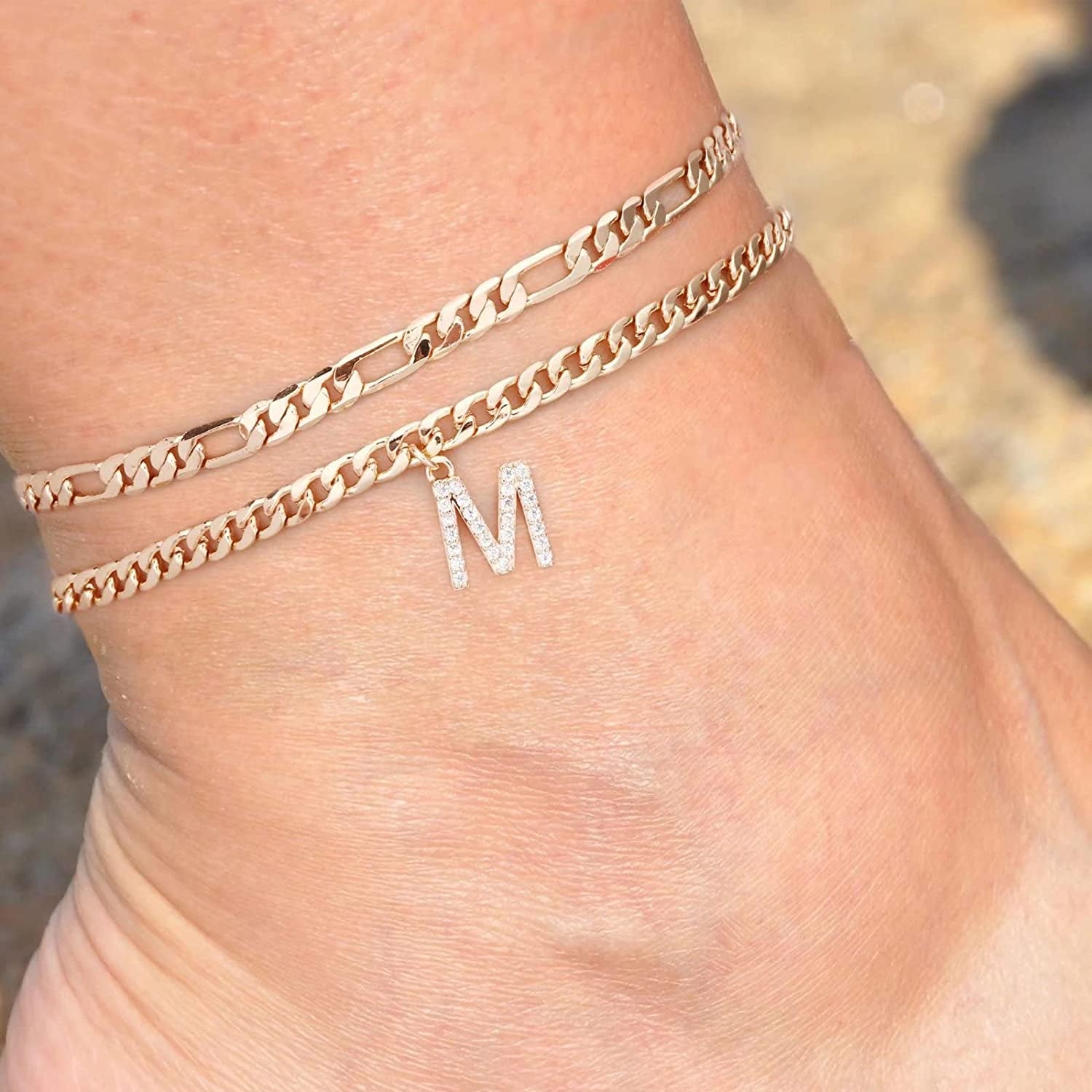 Initial Ankle Bracelets for Women, 14K Gold Plated Layered Initial Cubic Zirconia Ankle Bracelets Dainty Beach Letter Initial Anklet A-Z Gold Anklets for Women Teen Girls Foot Jewelry Gifts Apparel & Accessories > Jewelry > Anklets IEFSHINY