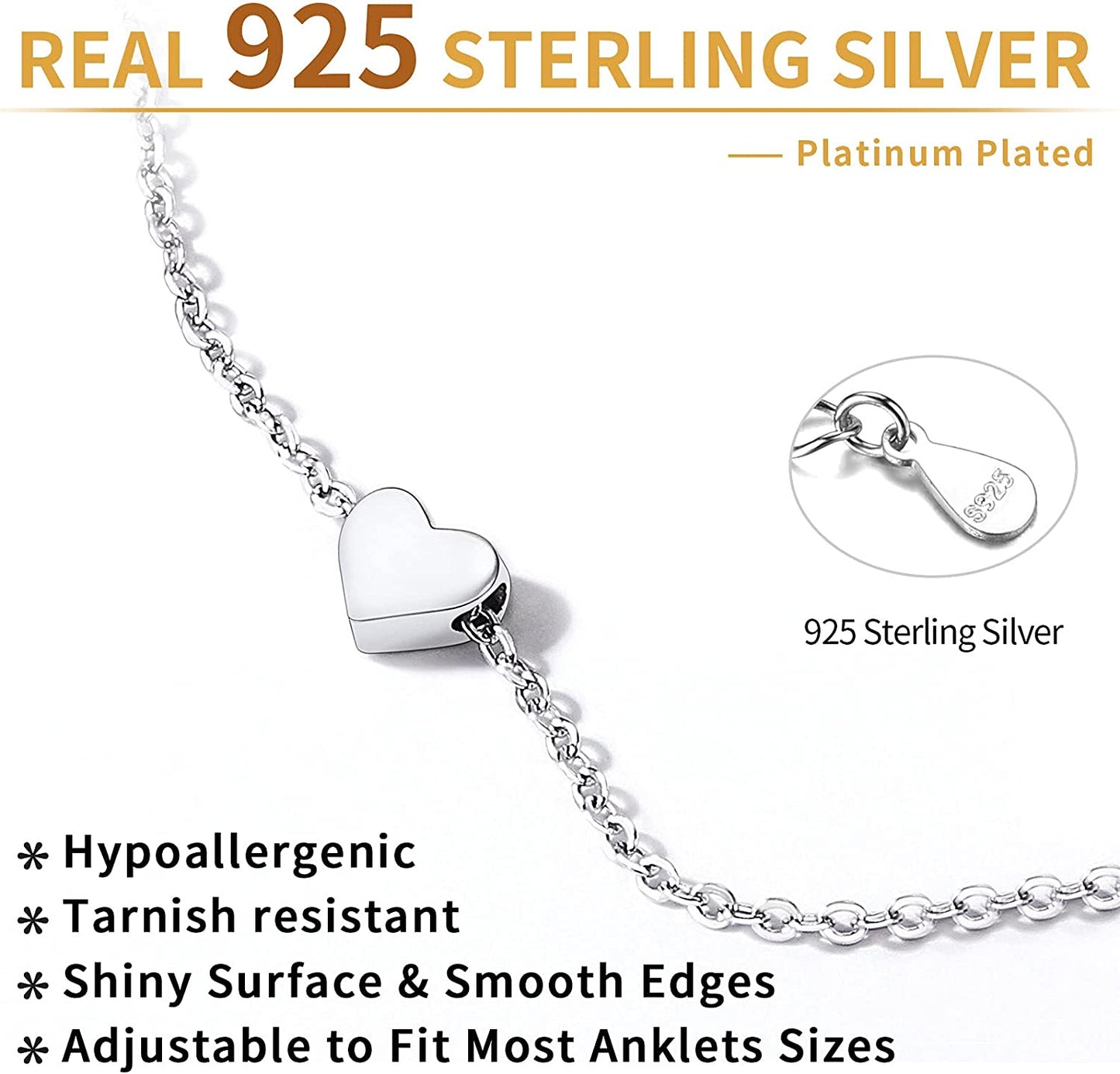 Chicsilver Personalized 925 Sterling Silver Tiny Heart/Moon/Star/Sun/Dot/Triangle Anklets Simple Dainty Foot Jewelry for Women, Silver/Gold/Rose Gold(With Gift Box) Apparel & Accessories > Jewelry > Anklets ChicSilver Jewelry