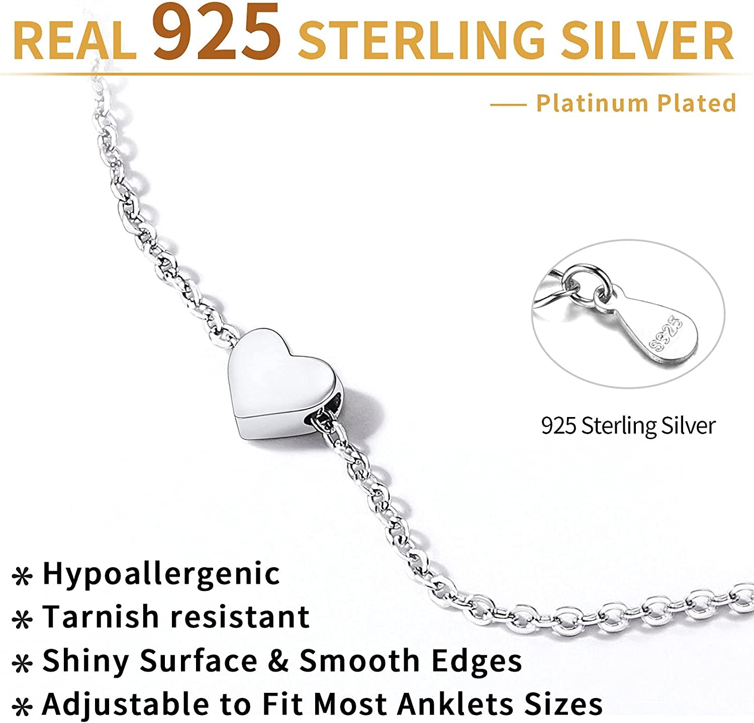 Chicsilver Personalized 925 Sterling Silver Tiny Heart/Moon/Star/Sun/Dot/Triangle Anklets Simple Dainty Foot Jewelry for Women, Silver/Gold/Rose Gold(With Gift Box) Apparel & Accessories > Jewelry > Anklets ChicSilver Jewelry