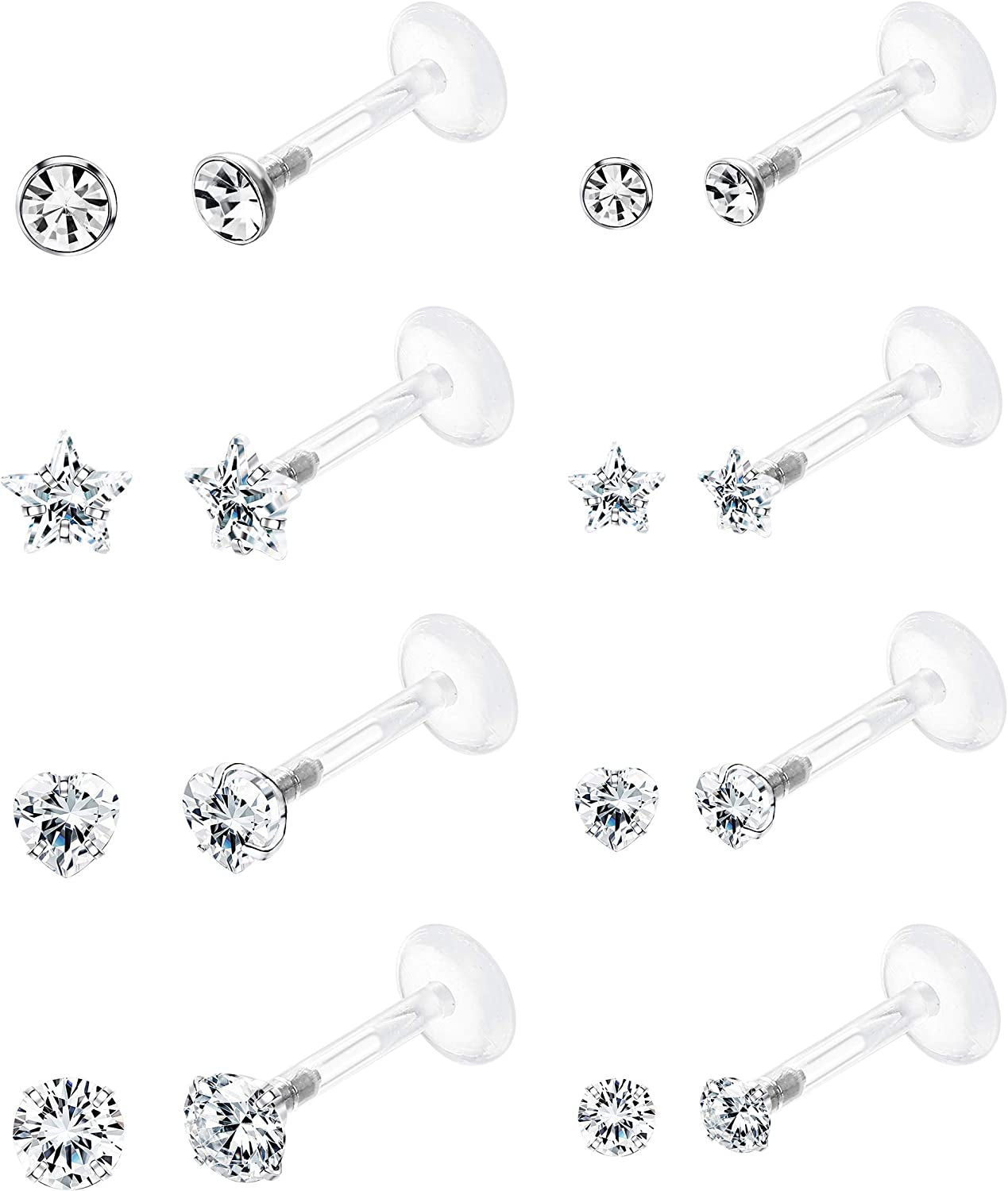 Jstyle 8Pairs 16G Forward Helix Cartilage Tragus Earring Studs Internal Threaded Labret Lip Monroe Ring 8MM Barbell Body Piercing Jewelry Apparel & Accessories > Jewelry > Body Jewelry Jstyle