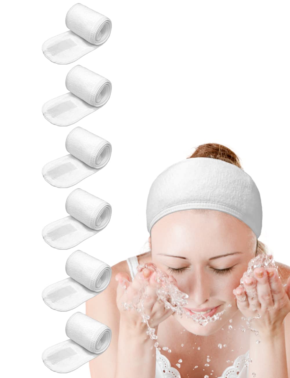 Spa Headband Hair Wrap EUICAE Sweat Headband Head Wrap Hair Towel Wrap Non-Slip Stretchable Washable Makeup Headband for Face Wash Facial Treatment Sport Fits All White (Mixed Color) Apparel & Accessories > Clothing Accessories > Bandanas & Headties EUICAE White